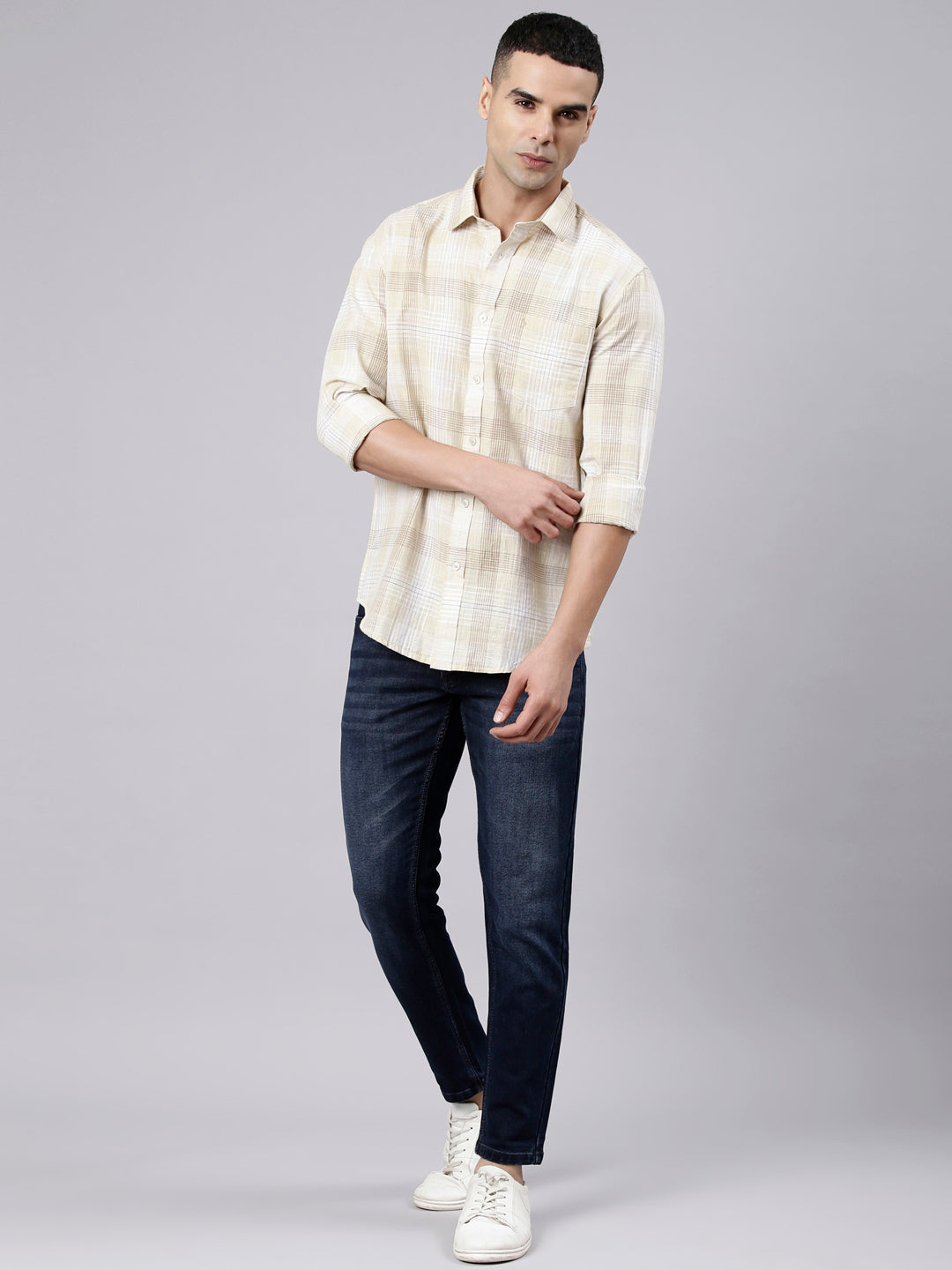 Classic Polo Men's Full Sleeve Multicolor Polo Neck Slim Fit Checked Cotton Casual Shirt | LSHS1-CL-02 B-FS-CHK-SF