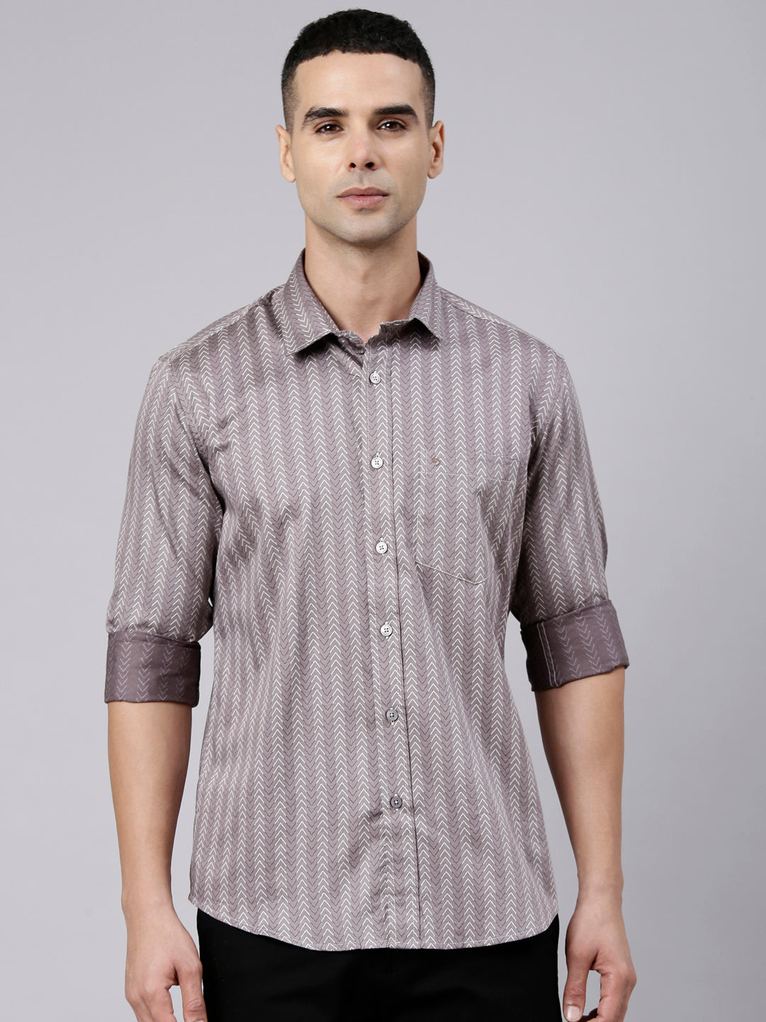 Classic Polo Men's Full Sleeve Mauve Polo Neck Slim Fit Printed Cotton Casual Shirt | LSHS1-EL-02 B-FS-PRT-SF