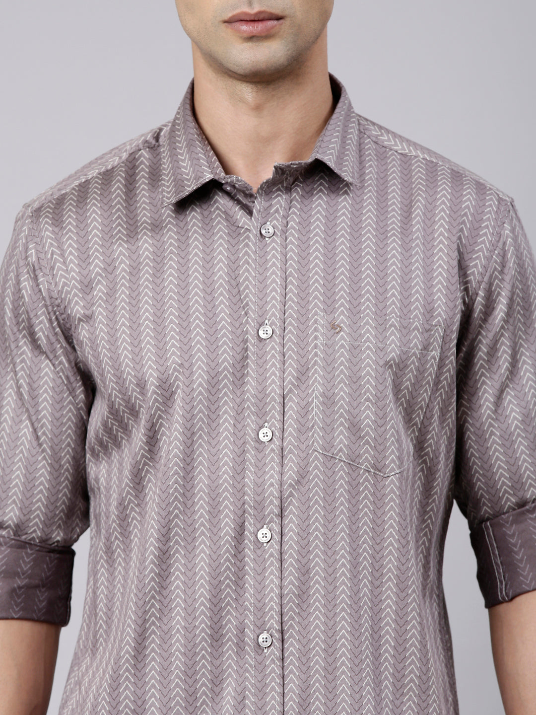 Classic Polo Men's Full Sleeve Mauve Polo Neck Slim Fit Printed Cotton Casual Shirt | LSHS1-EL-02 B-FS-PRT-SF