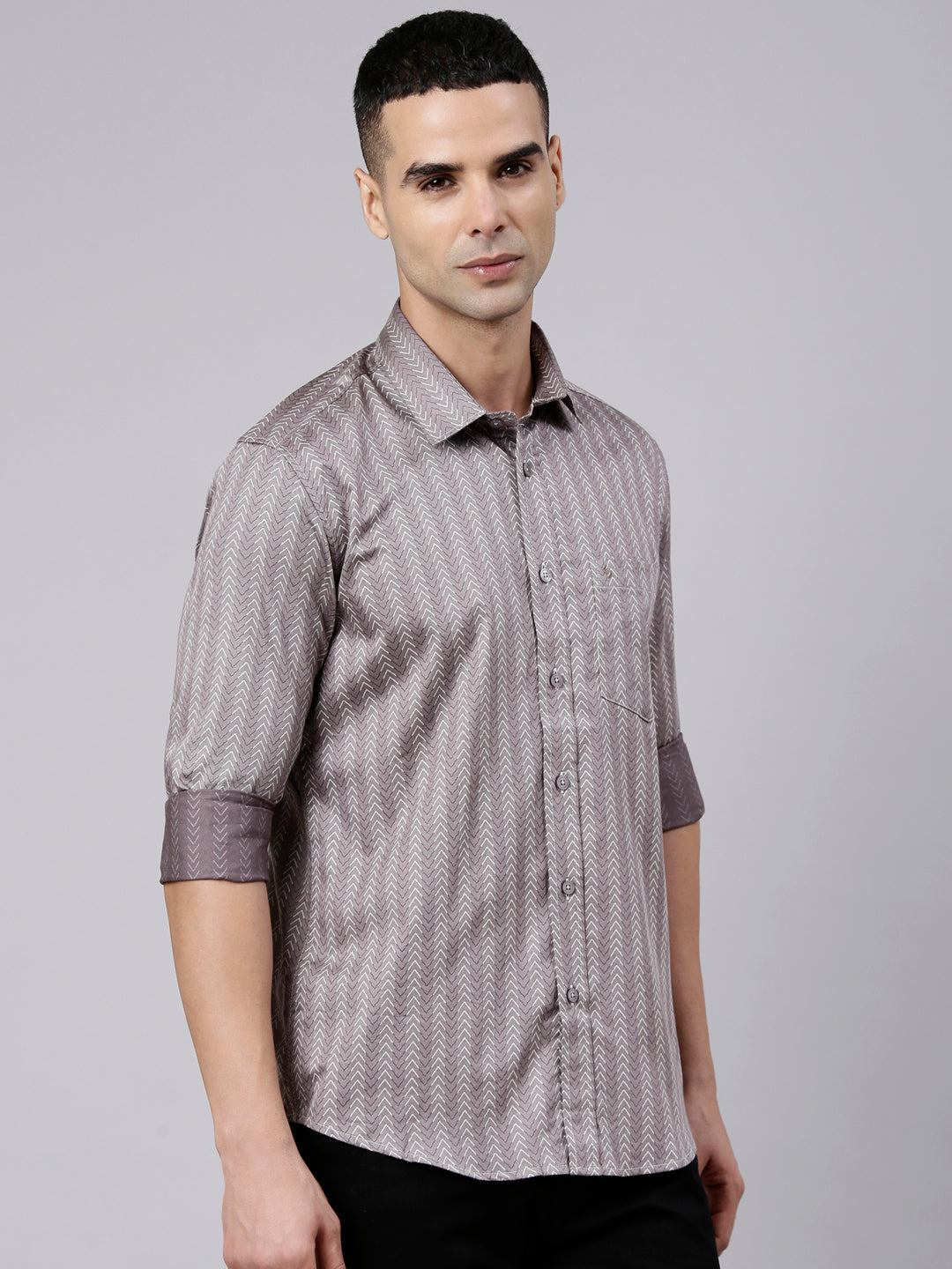 Classic Polo Men's Full Sleeve Mauve Polo Neck Slim Fit Printed Cotton Casual Shirt | LSHS1-EL-02 B-FS-PRT-SF