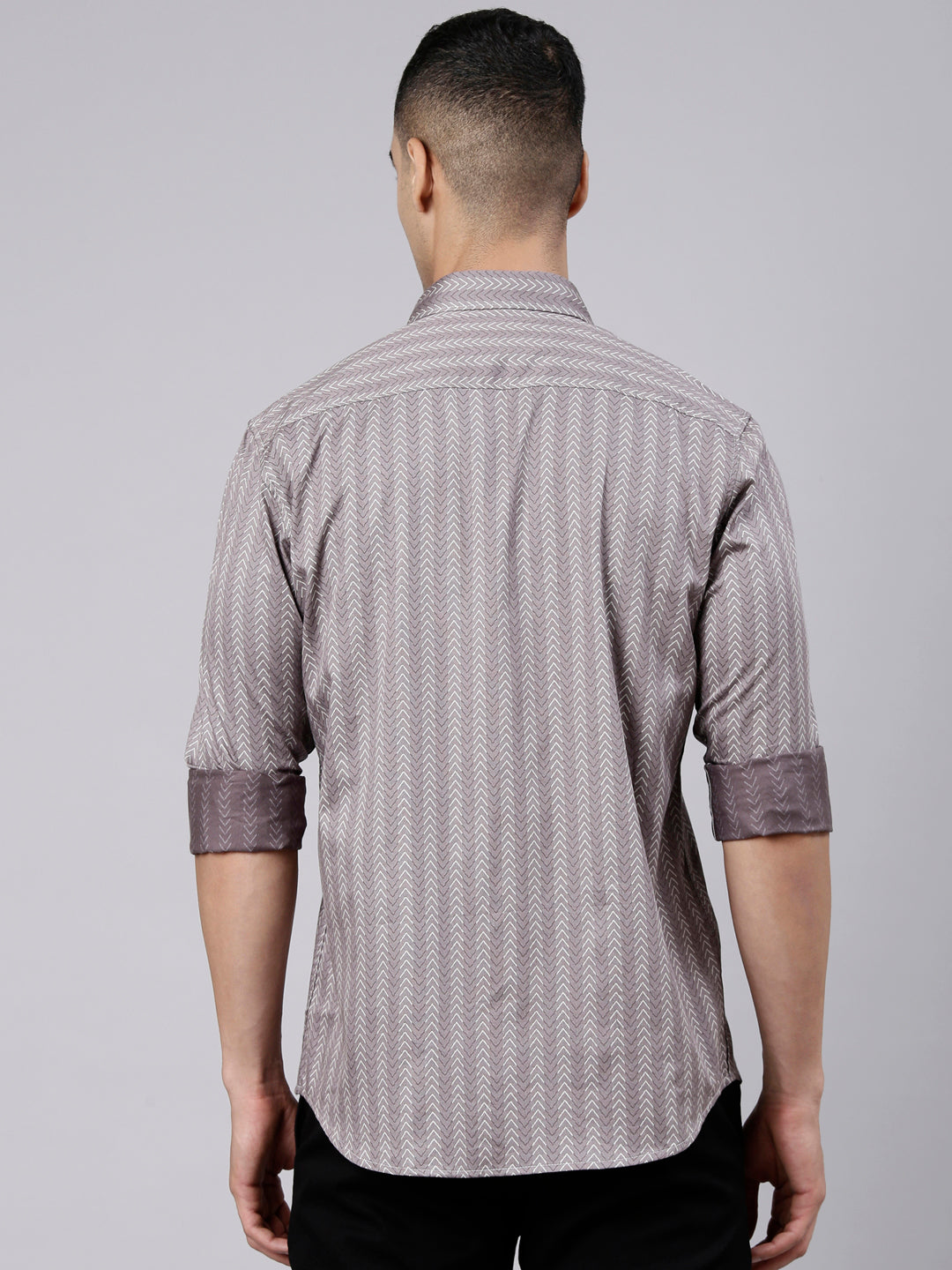 Classic Polo Men's Full Sleeve Mauve Polo Neck Slim Fit Printed Cotton Casual Shirt | LSHS1-EL-02 B-FS-PRT-SF