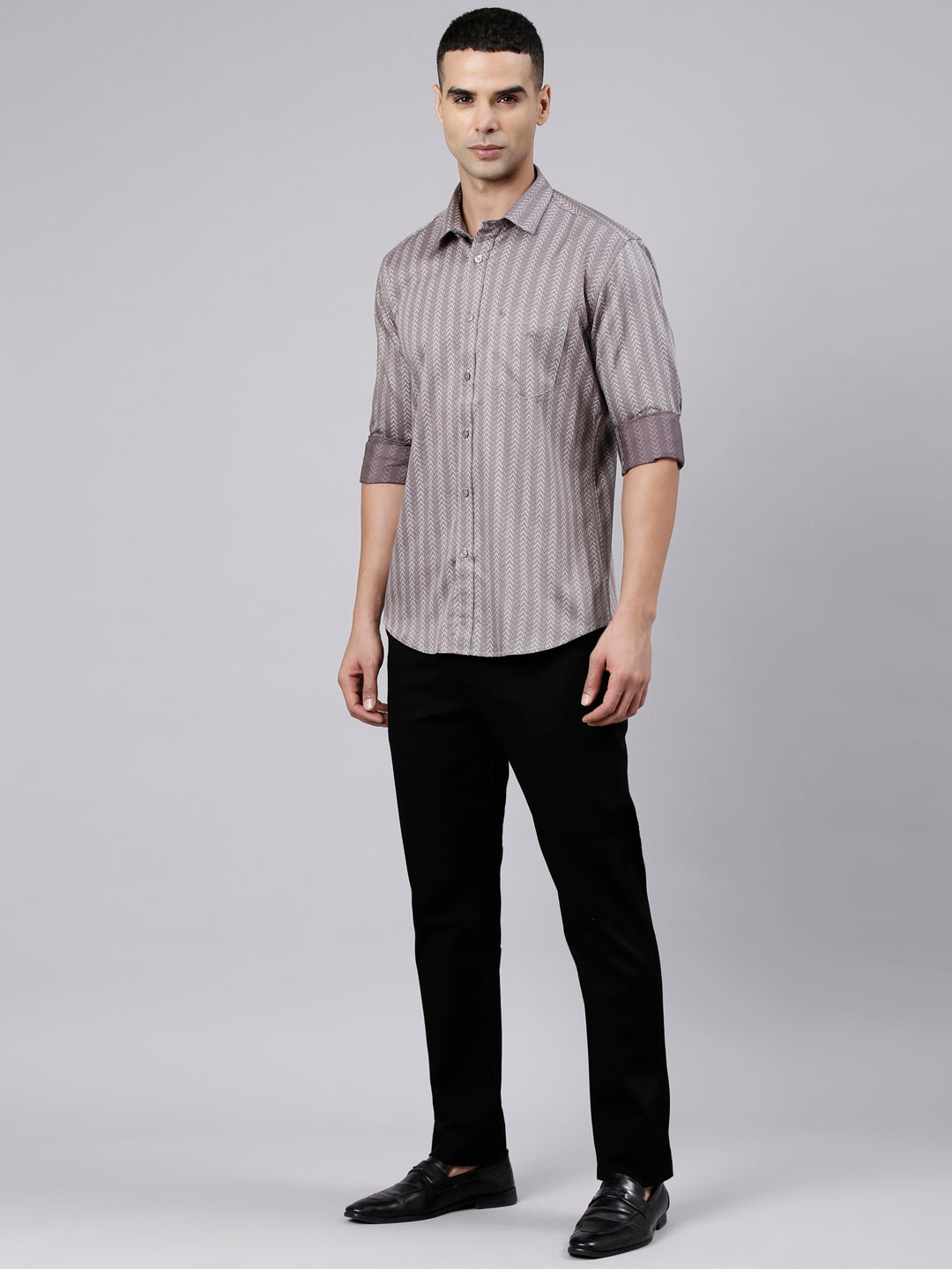 Classic Polo Men's Full Sleeve Mauve Polo Neck Slim Fit Printed Cotton Casual Shirt | LSHS1-EL-02 B-FS-PRT-SF