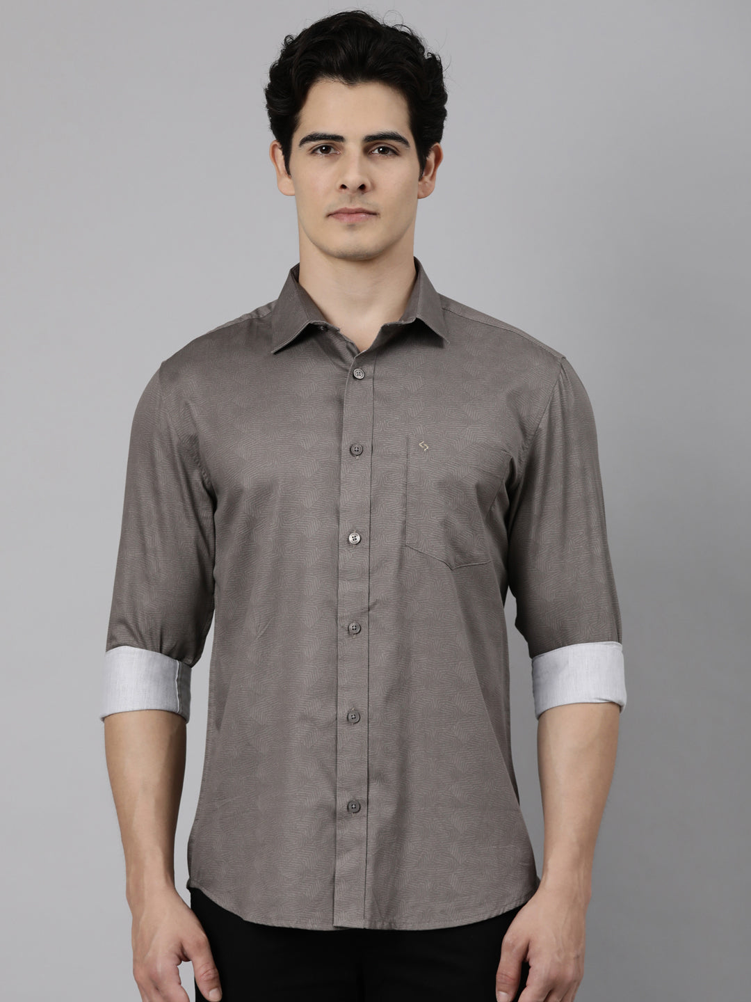 Classic Polo Men's Full Sleeve Taupe Polo Neck Slim Fit Solid Cotton Casual Shirt | LSHS1-EL-04 A-FS-SLD-SF