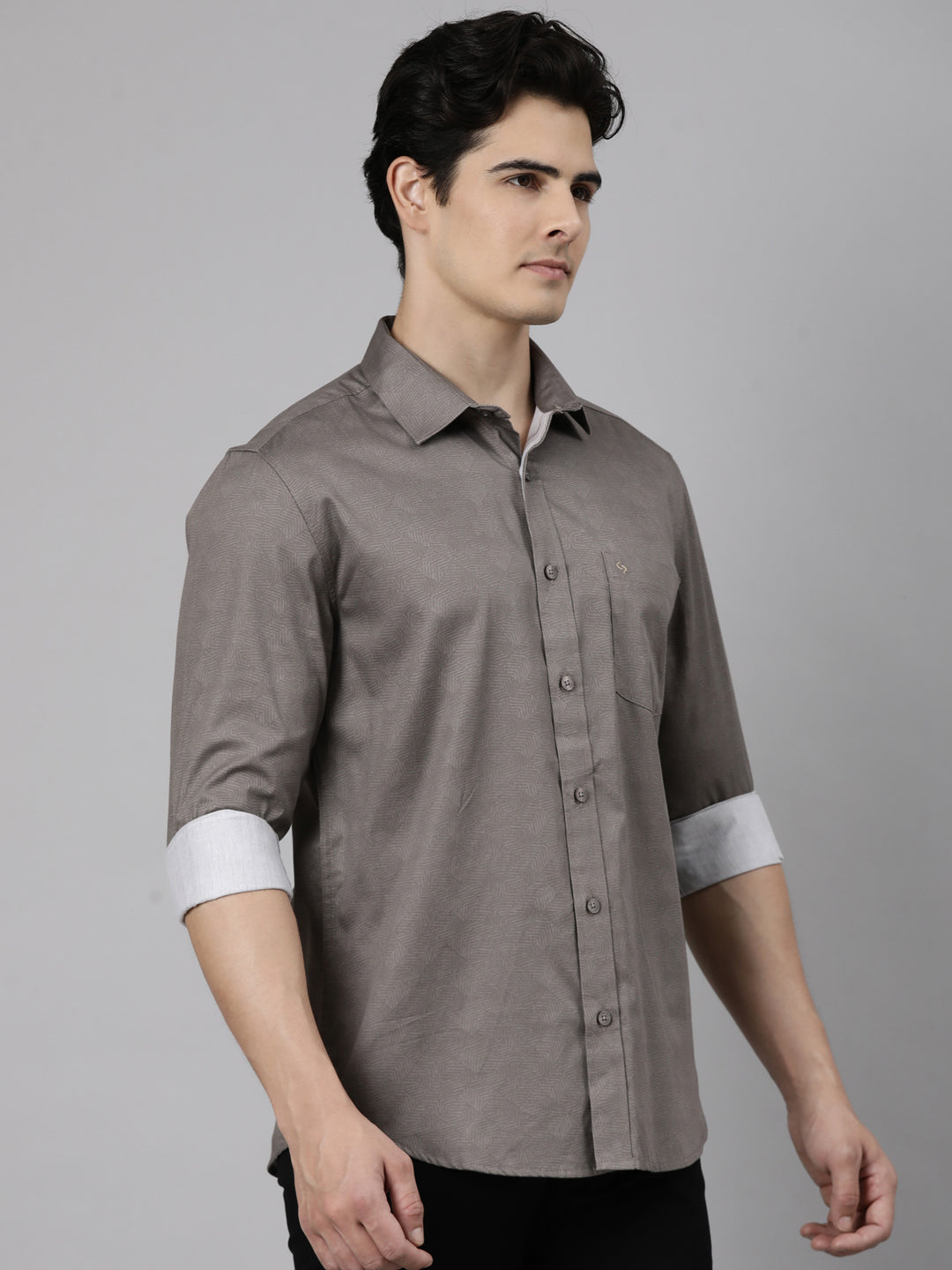Classic Polo Men's Full Sleeve Taupe Polo Neck Slim Fit Solid Cotton Casual Shirt | LSHS1-EL-04 A-FS-SLD-SF