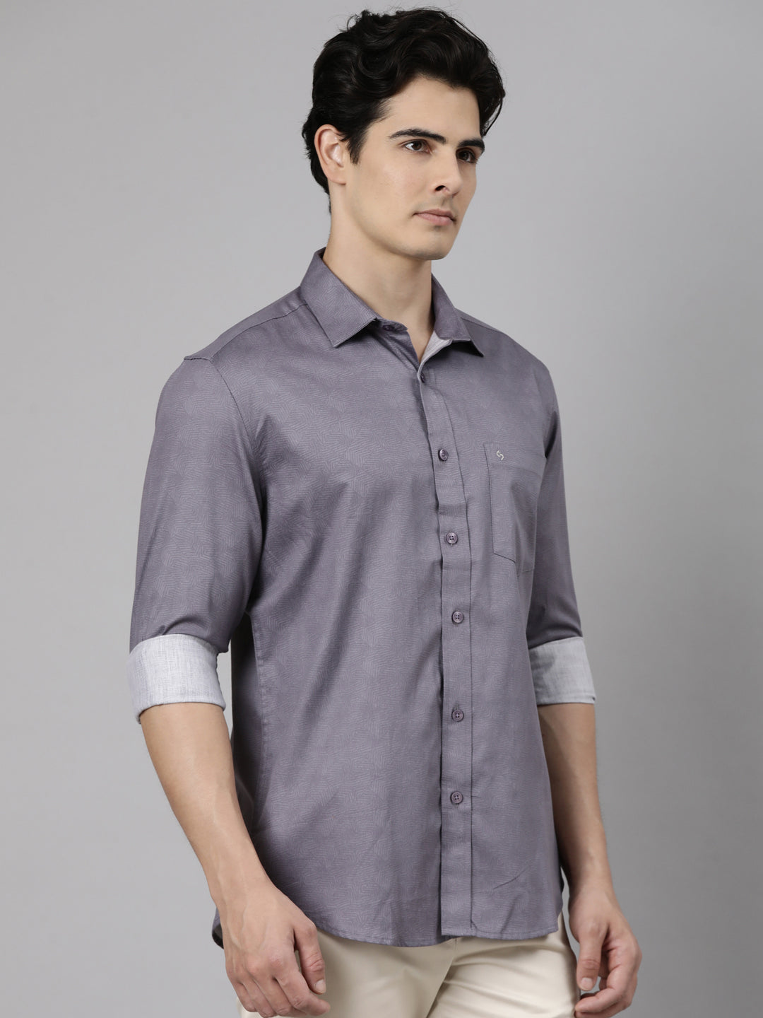 Classic Polo Men's Full Sleeve Purple Polo Neck Slim Fit Solid Cotton Casual Shirt | LSHS1-EL-04 B-FS-SLD-SF
