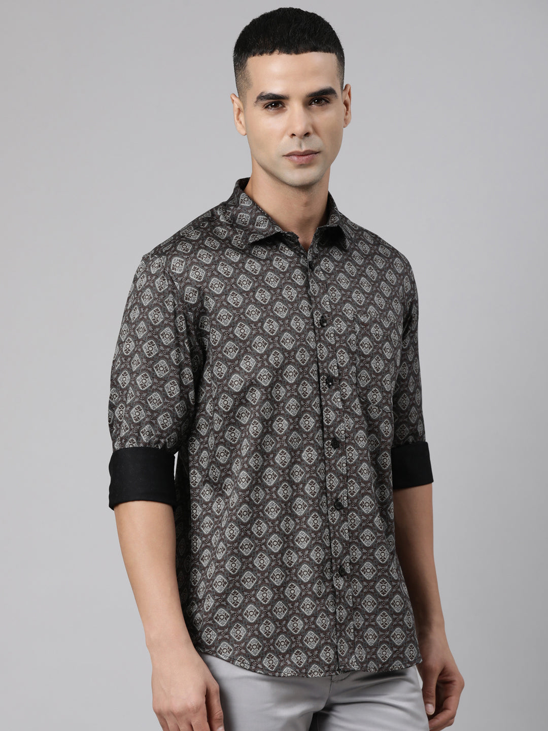 Classic Polo Men's Full Sleeve Multicolor Polo Neck Slim Fit Printed Cotton Casual Shirt | LSHS1-EL-08 B-FS-PRT-SF