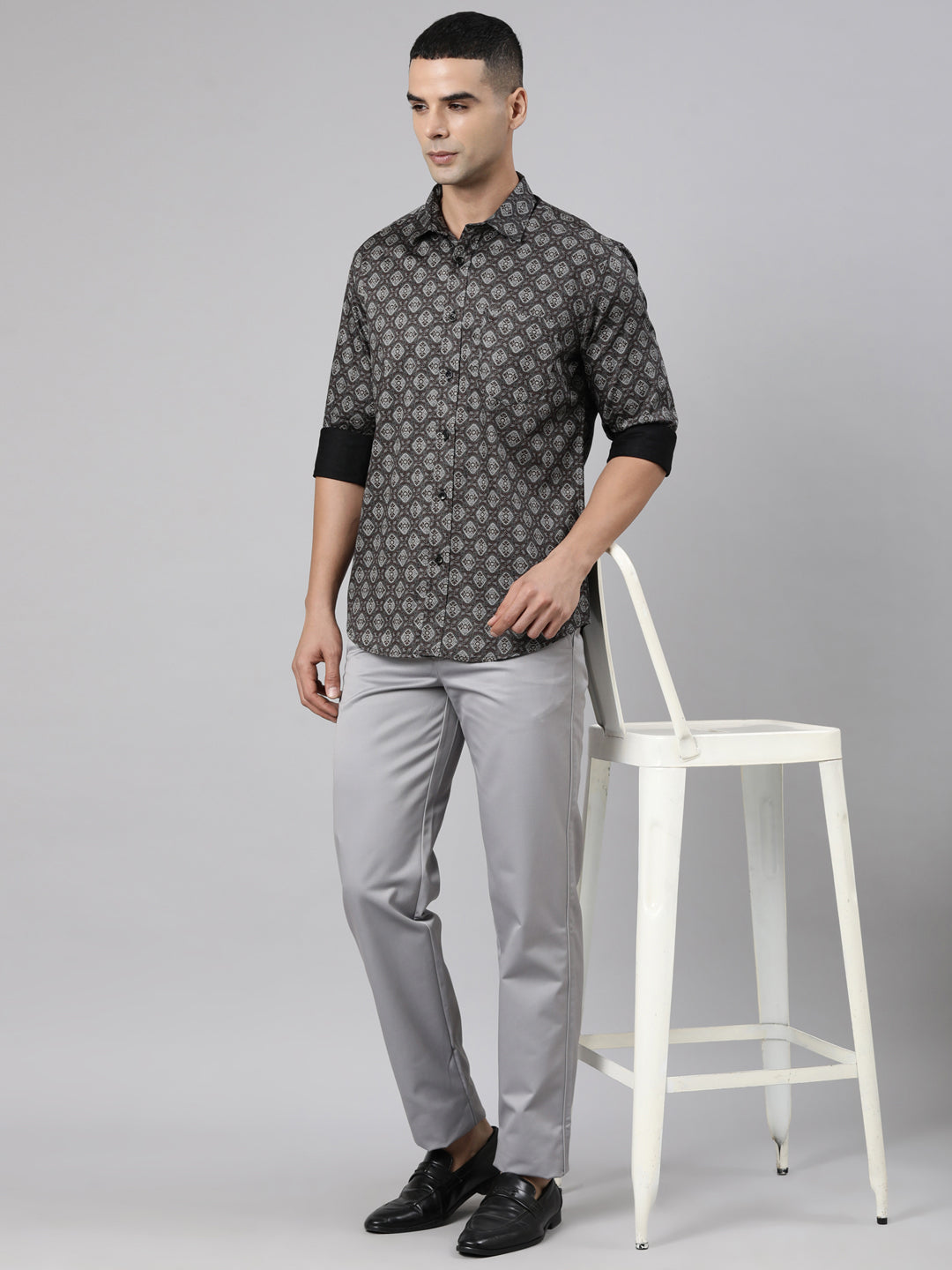 Classic Polo Men's Full Sleeve Multicolor Polo Neck Slim Fit Printed Cotton Casual Shirt | LSHS1-EL-08 B-FS-PRT-SF