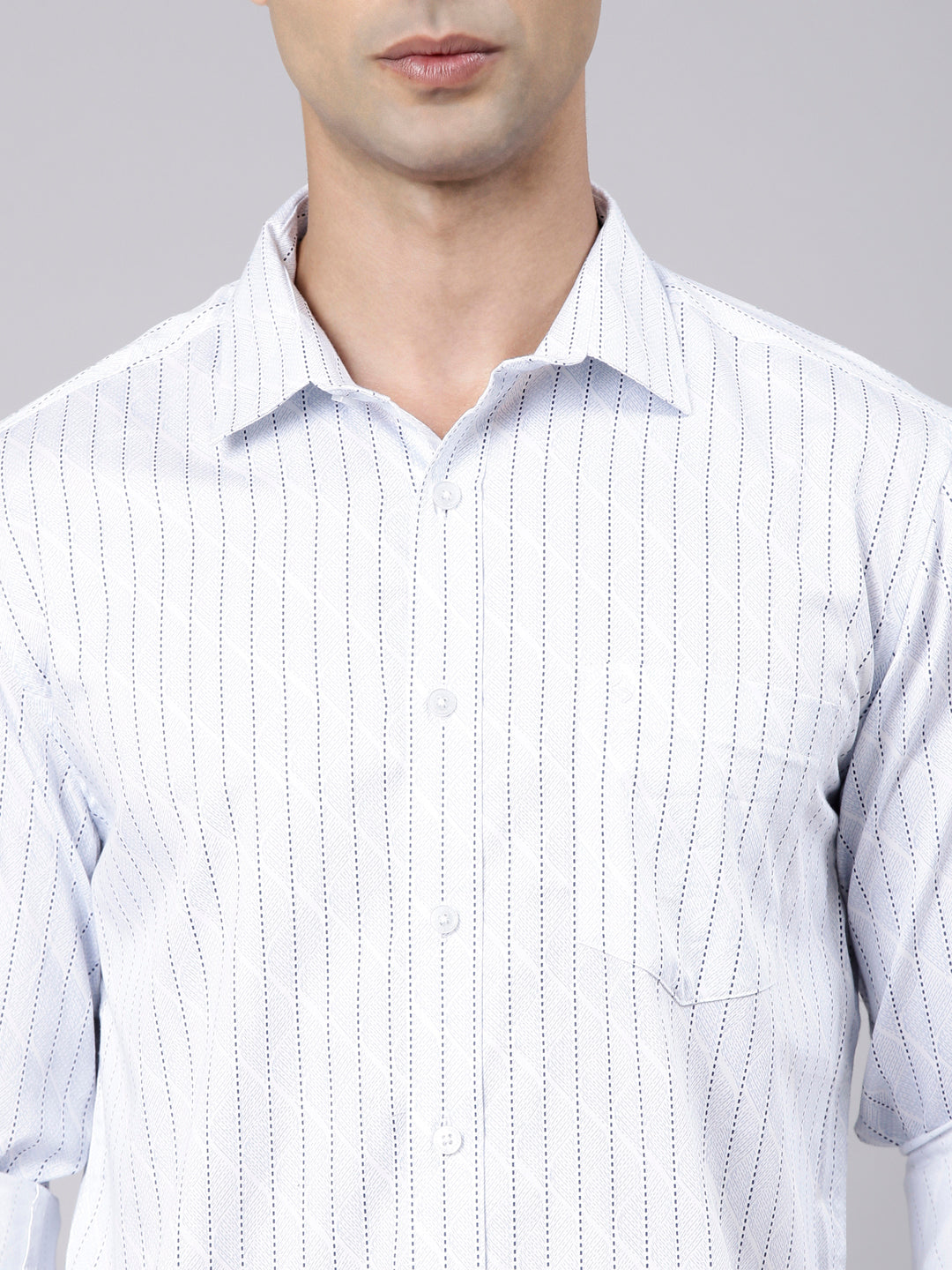 Classic Polo Men's Full Sleeve White Polo Neck Slim Fit Printed Cotton Casual Shirt | LSHS1-EL-21 A-FS-PRT-SF