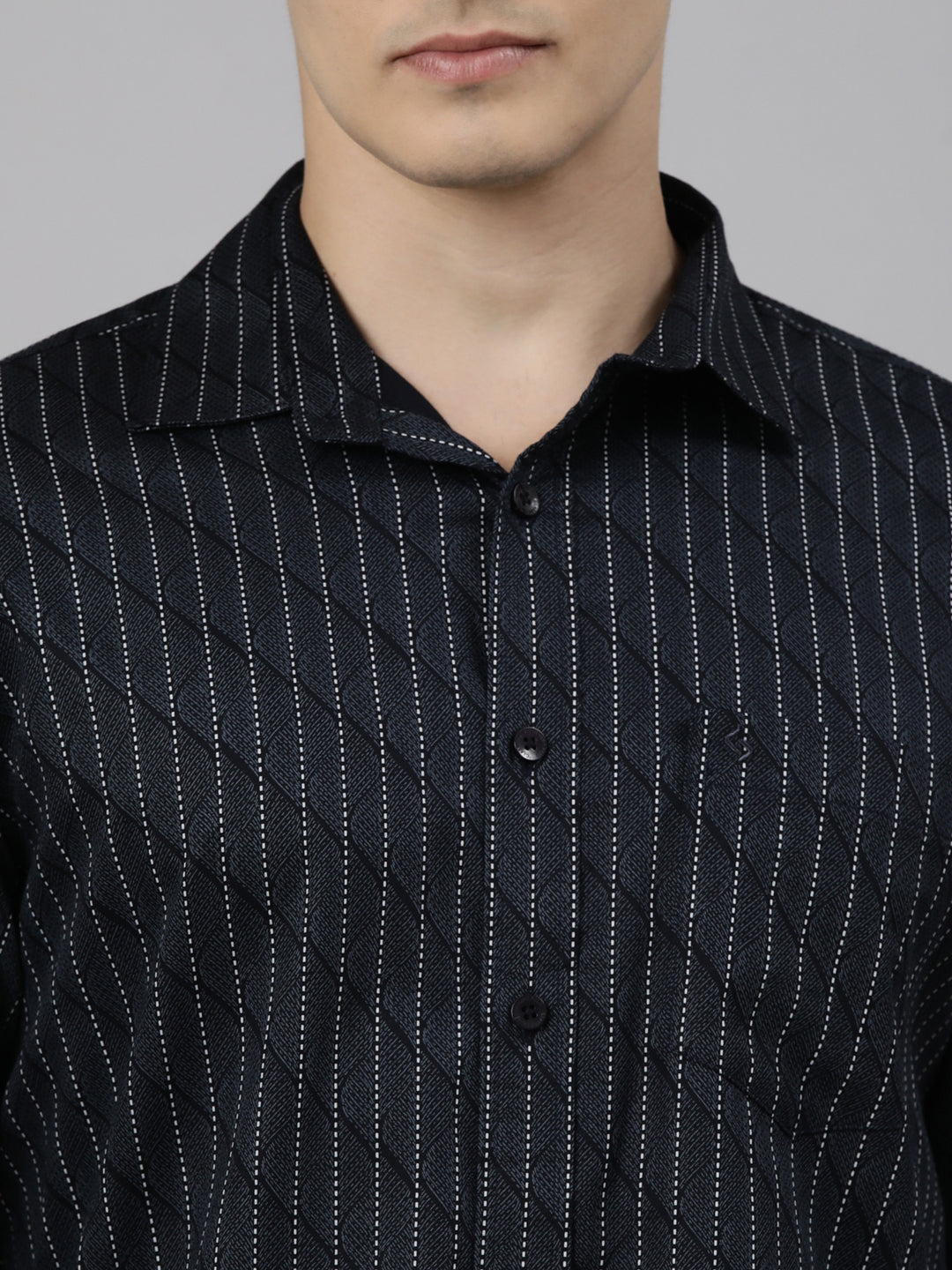 Classic Polo Men's Full Sleeve Black Polo Neck Slim Fit Printed Cotton Casual Shirt | LSHS1-EL-21 B-FS-PRT-SF