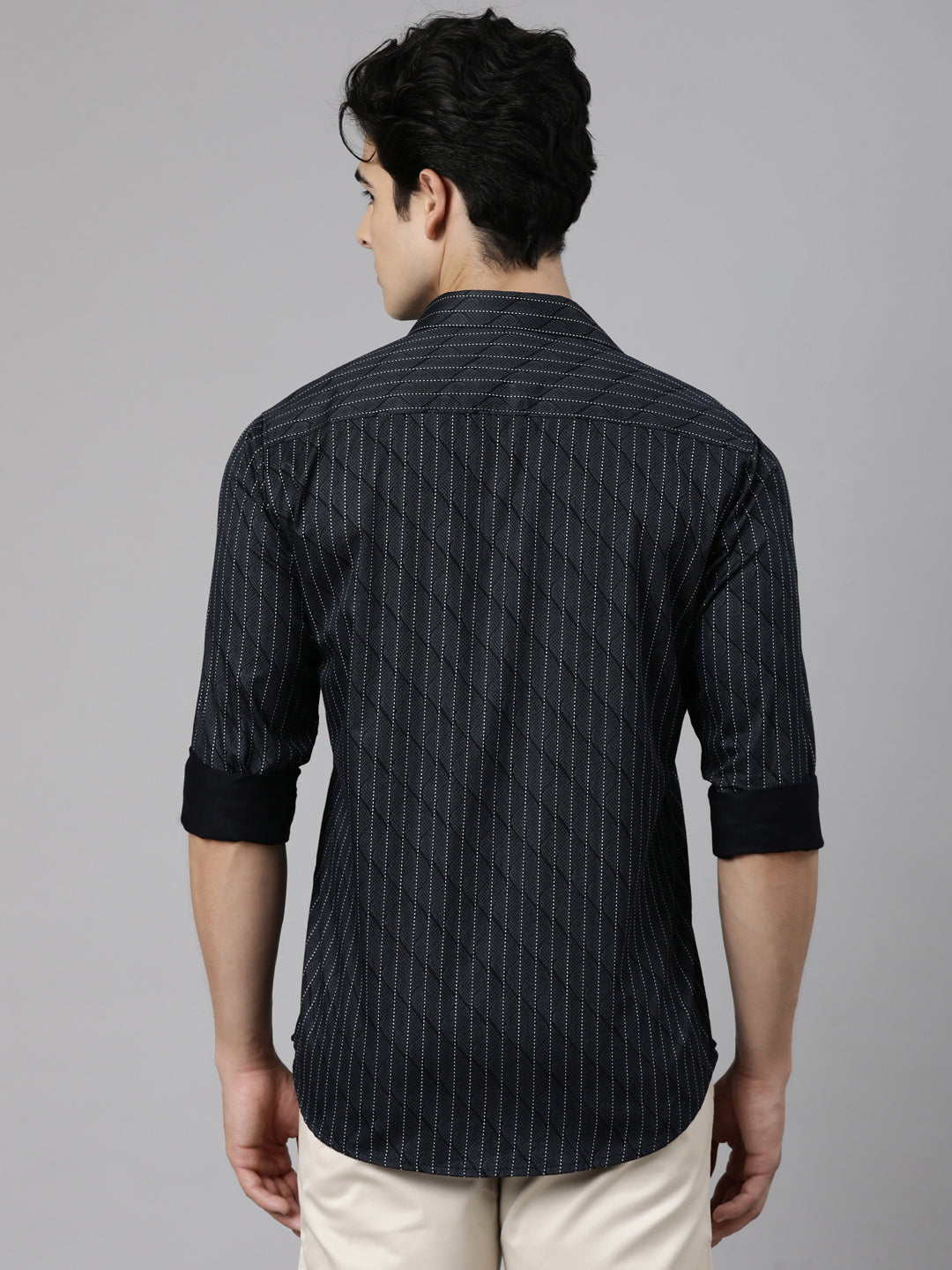 Classic Polo Men's Full Sleeve Black Polo Neck Slim Fit Printed Cotton Casual Shirt | LSHS1-EL-21 B-FS-PRT-SF