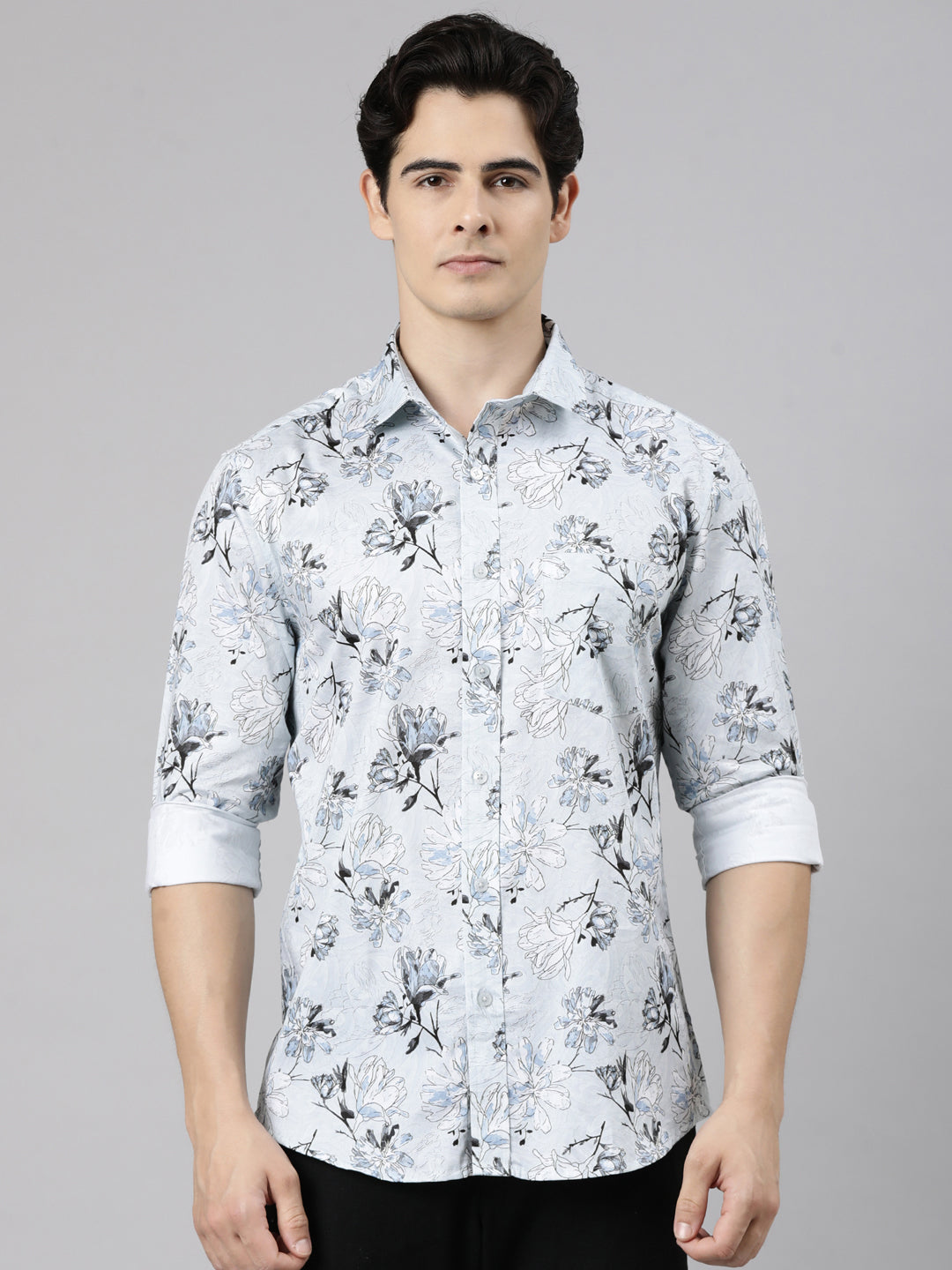 Classic Polo Men's Full Sleeve Multicolor Polo Neck Slim Fit Printed Cotton Casual Shirt | LSHS1-EL-26 A-FS-PRT-SF