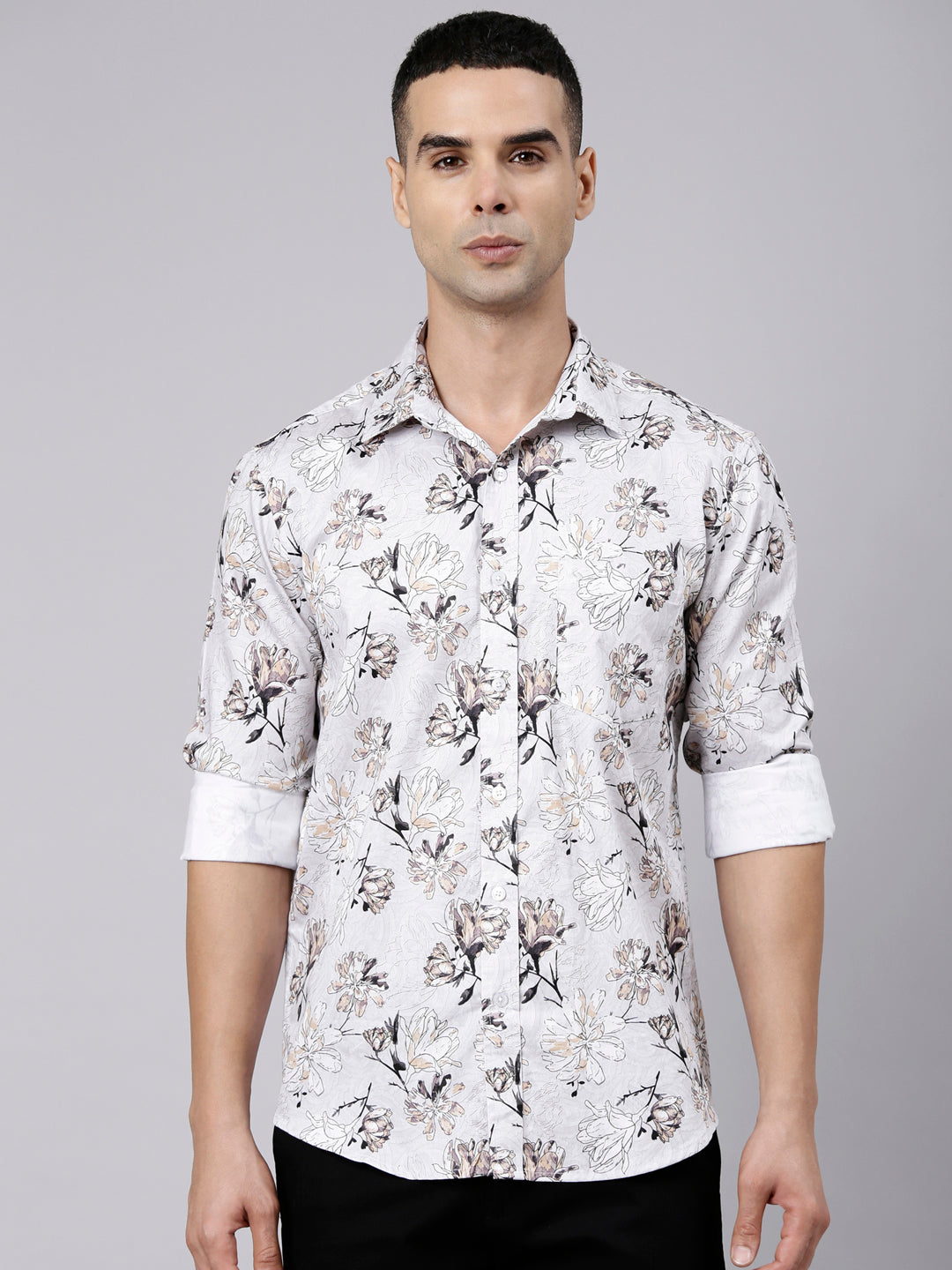 Classic Polo Men's Full Sleeve Multicolor Polo Neck Slim Fit Printed Cotton Casual Shirt | LSHS1-EL-26 B-FS-PRT-SF