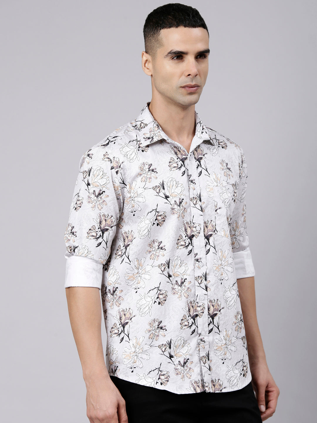 Classic Polo Men's Full Sleeve Multicolor Polo Neck Slim Fit Printed Cotton Casual Shirt | LSHS1-EL-26 B-FS-PRT-SF