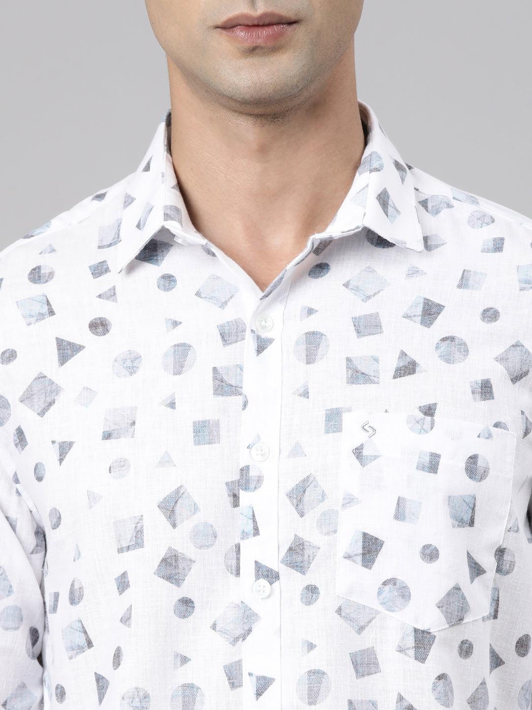 Classic Polo Men's Full Sleeve White Polo Neck Slim Fit Printed Cotton Casual Shirt | SR1-CL-22 B-FS-PRT-SF