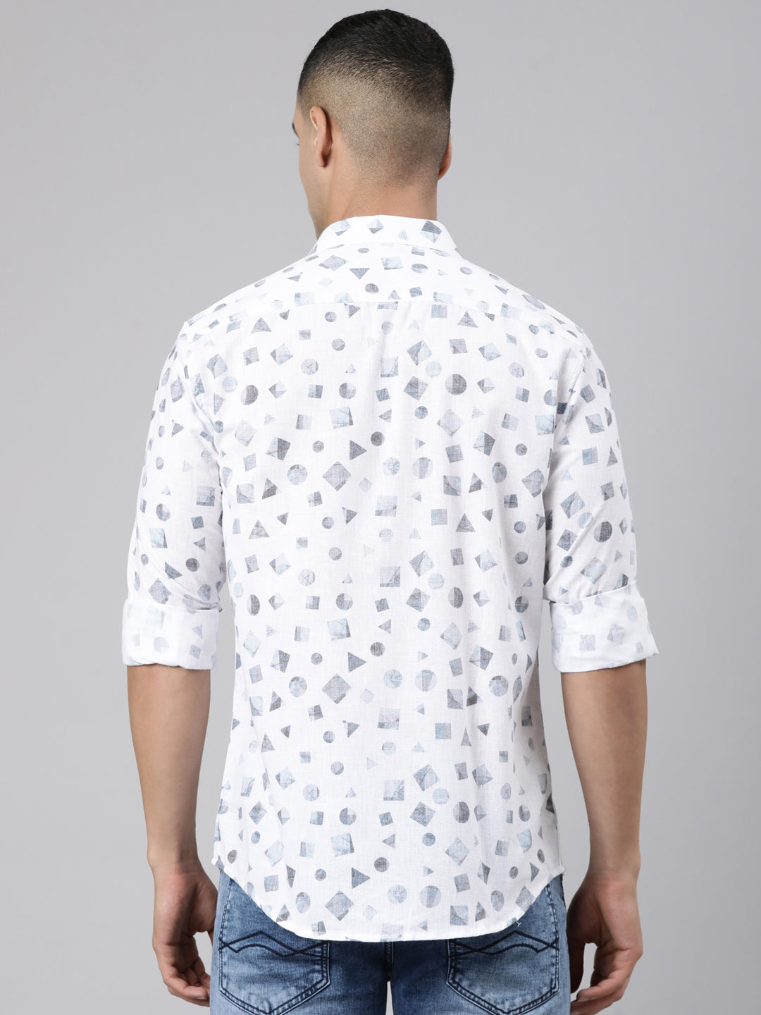 Classic Polo Men's Full Sleeve White Polo Neck Slim Fit Printed Cotton Casual Shirt | SR1-CL-22 B-FS-PRT-SF
