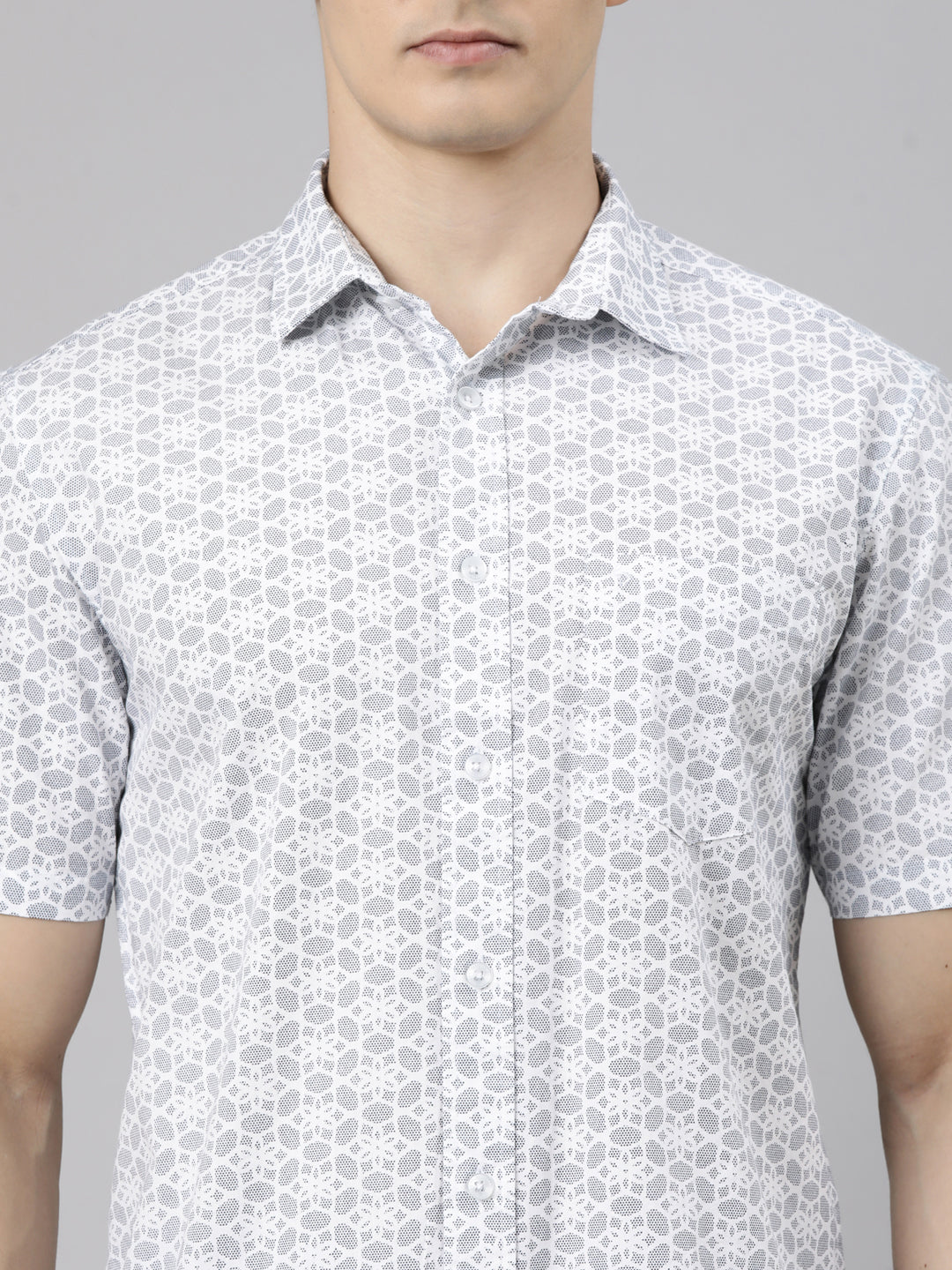 Classic Polo Men's Half Sleeve Light Grey Polo Neck Slim Fit Printed Cotton Casual Shirt | SR1-CL-26 B-HS-PRT-SF