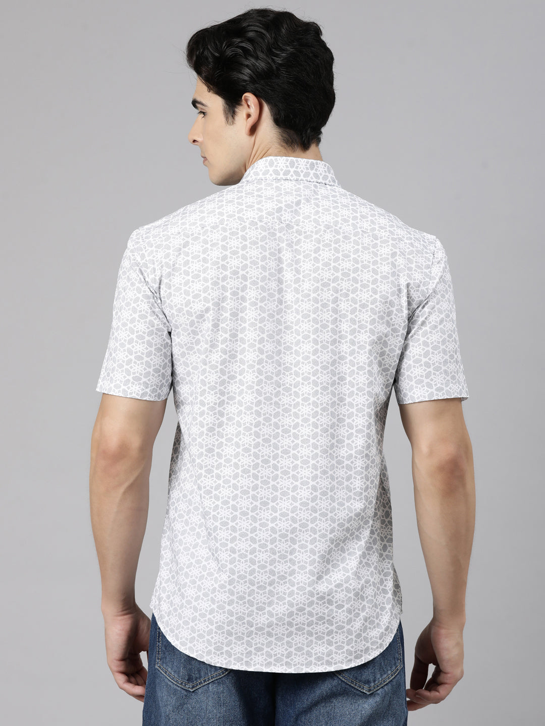 Classic Polo Men's Half Sleeve Light Grey Polo Neck Slim Fit Printed Cotton Casual Shirt | SR1-CL-26 B-HS-PRT-SF