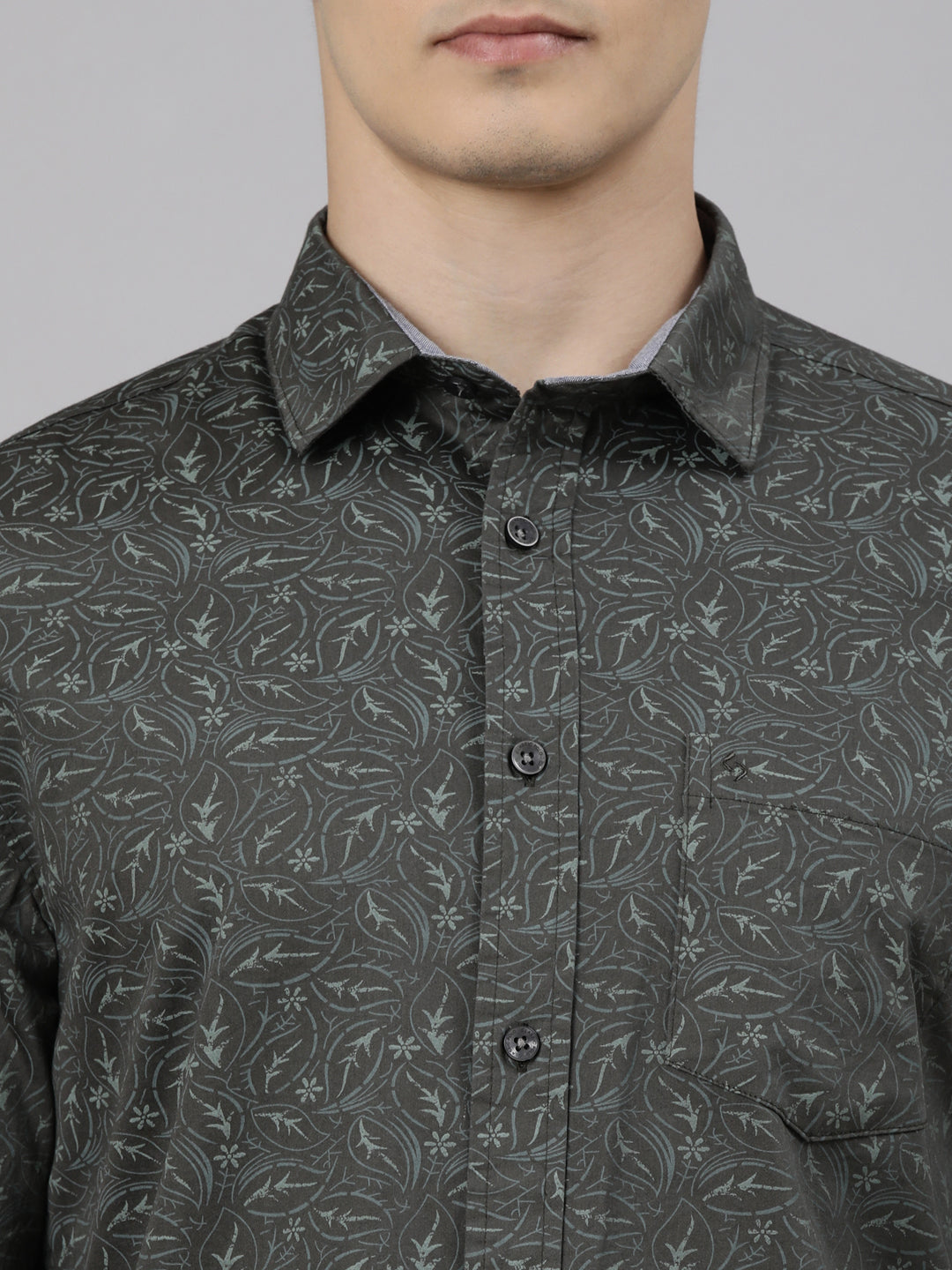 Classic Polo Men's Full Sleeve Dark Olive Polo Neck Slim Fit Printed Cotton Casual Shirt | SR1-CL-27 A-FS-PRT-SF