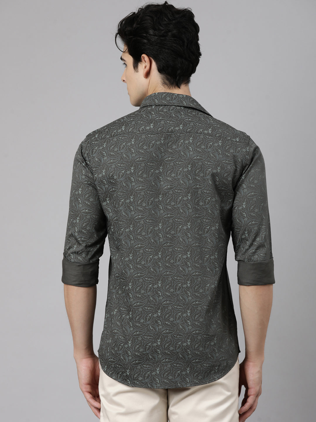Classic Polo Men's Full Sleeve Dark Olive Polo Neck Slim Fit Printed Cotton Casual Shirt | SR1-CL-27 A-FS-PRT-SF
