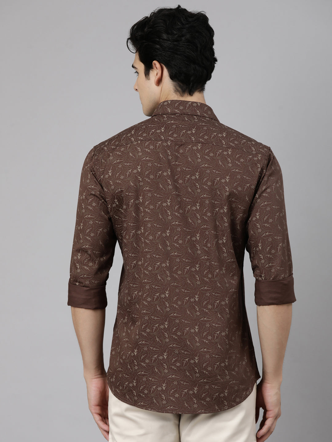 Classic Polo Men's Full Sleeve Brown Polo Neck Slim Fit Printed Cotton Casual Shirt | SR1-CL-27 B-FS-PRT-SF