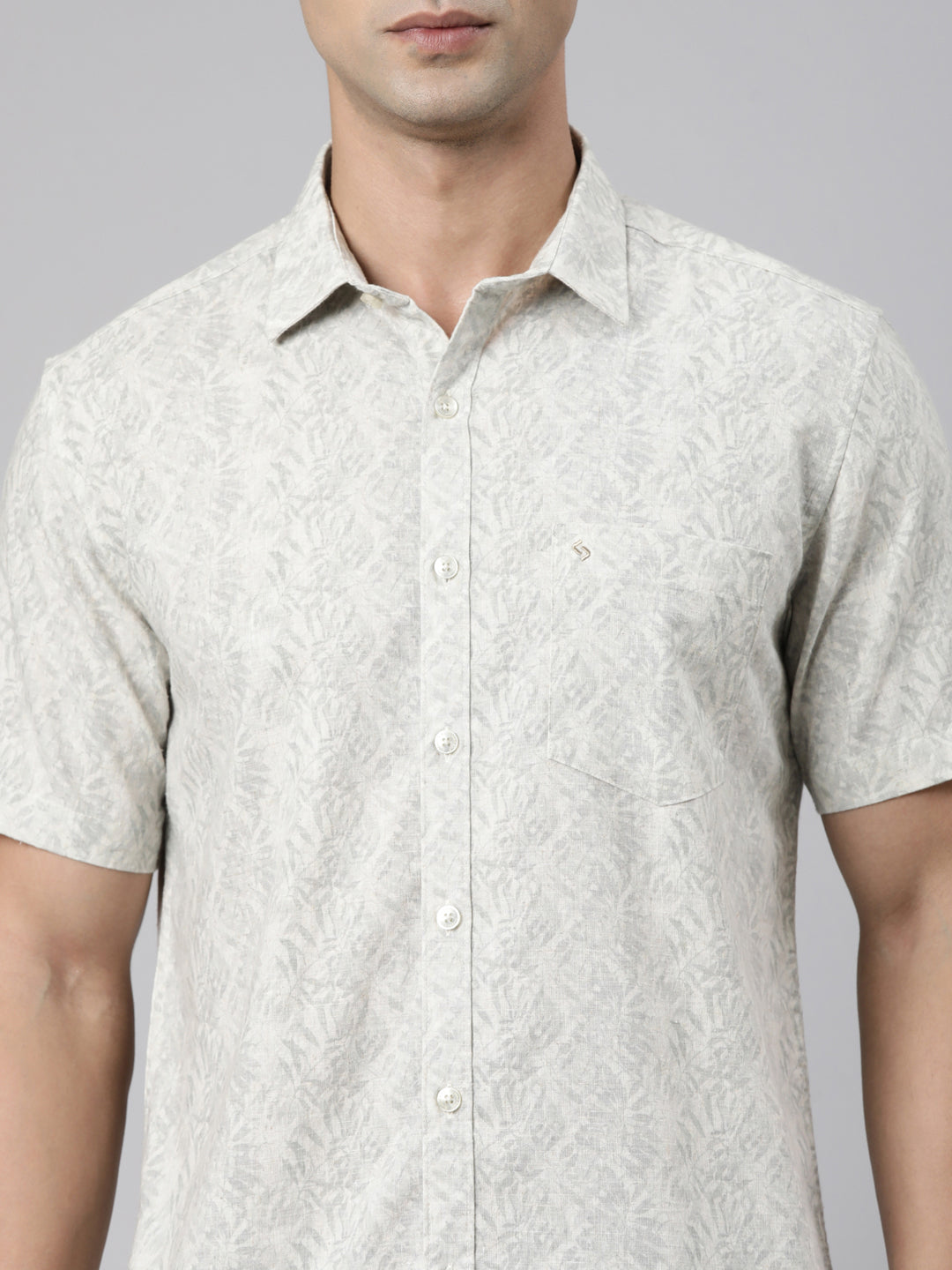 Classic Polo Men's Half Sleeve Off-White Polo Neck Slim Fit Printed Cotton Casual Shirt | SR1-EL-07 B-HS-PRT-SF