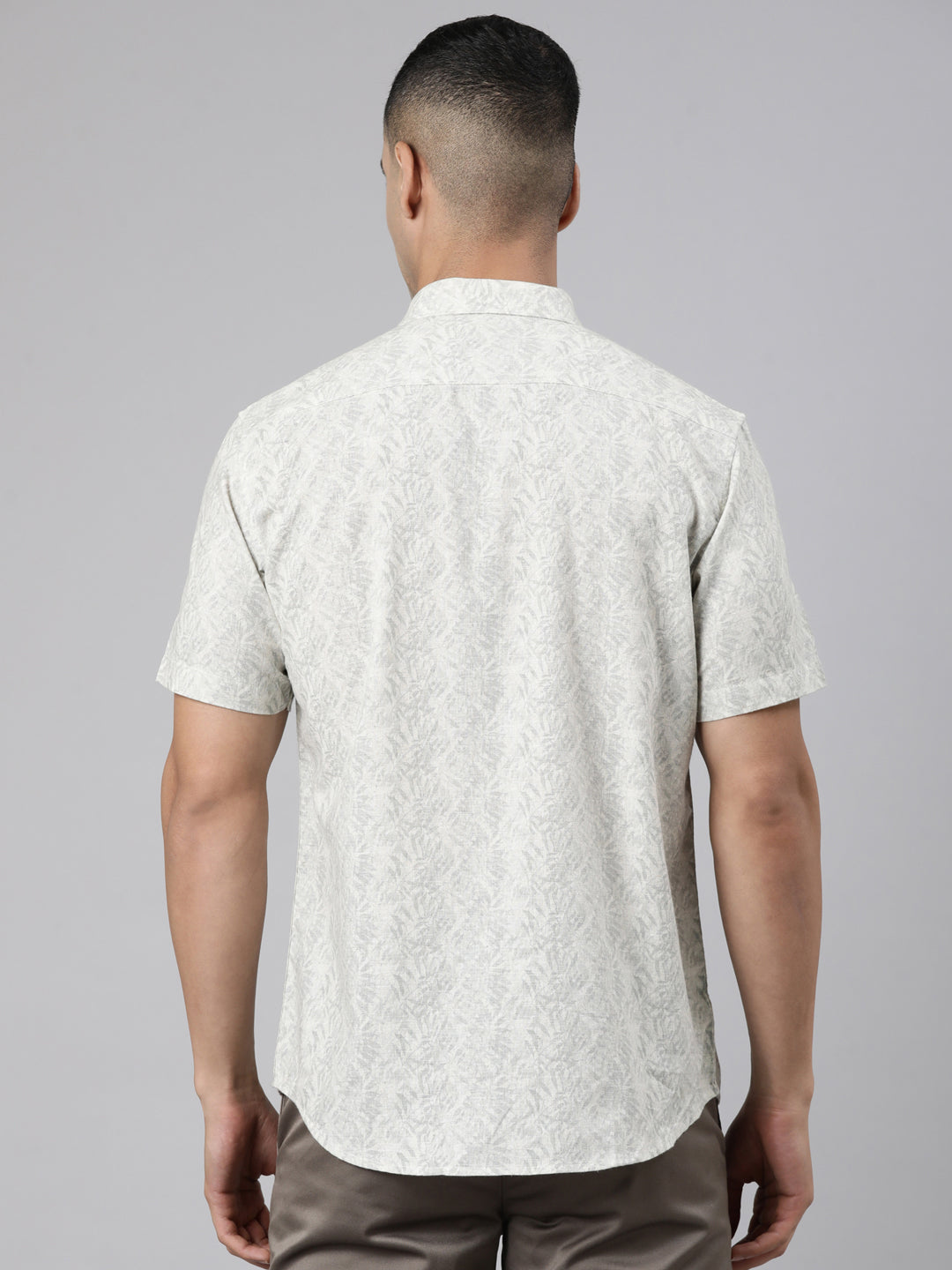 Classic Polo Men's Half Sleeve Off-White Polo Neck Slim Fit Printed Cotton Casual Shirt | SR1-EL-07 B-HS-PRT-SF