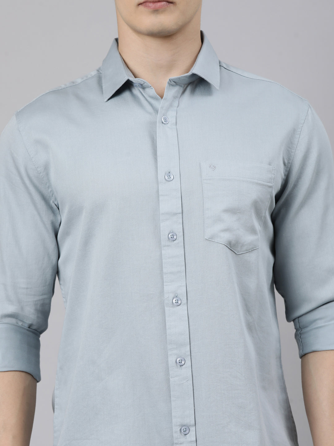 Classic Polo Men's Full Sleeve Grey Polo Neck Slim Fit Solid Cotton Casual Shirt | SR1-EL-15 B-FS-SLD-SF