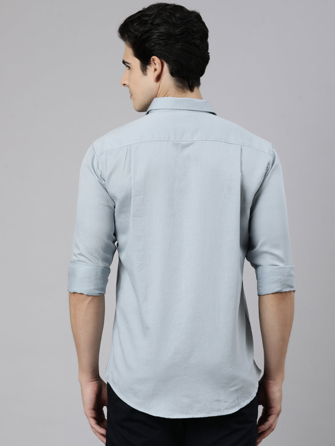 Classic Polo Men's Full Sleeve Grey Polo Neck Slim Fit Solid Cotton Casual Shirt | SR1-EL-15 B-FS-SLD-SF