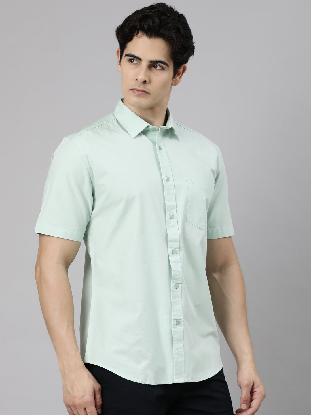 Classic Polo Men's Half Sleeve Light Green Polo Neck Slim Fit Solid Cotton Casual Shirt | SR1-EL-16 C-HS-SLD-SF