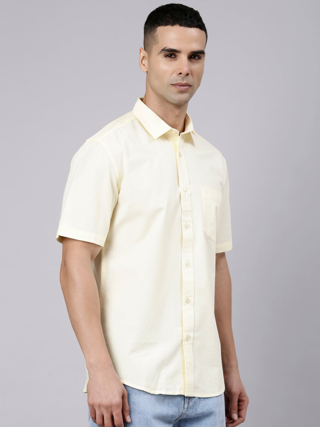 Classic Polo Men's Half Sleeve Light Yellow Polo Neck Slim Fit Solid Cotton Casual Shirt | SR1-EL-16 D-HS-SLD-SF