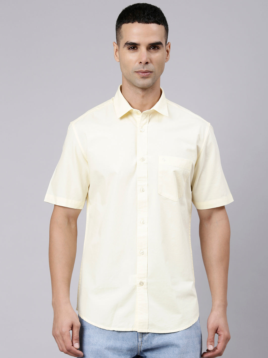 Classic Polo Men's Half Sleeve Light Yellow Polo Neck Slim Fit Solid Cotton Casual Shirt | SR1-EL-16 D-HS-SLD-SF