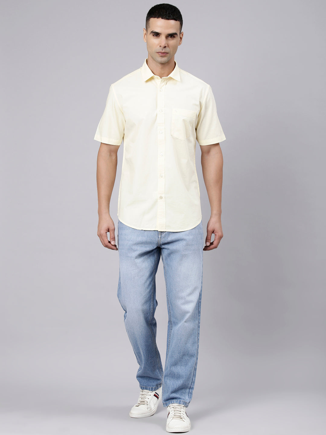 Classic Polo Men's Half Sleeve Light Yellow Polo Neck Slim Fit Solid Cotton Casual Shirt | SR1-EL-16 D-HS-SLD-SF