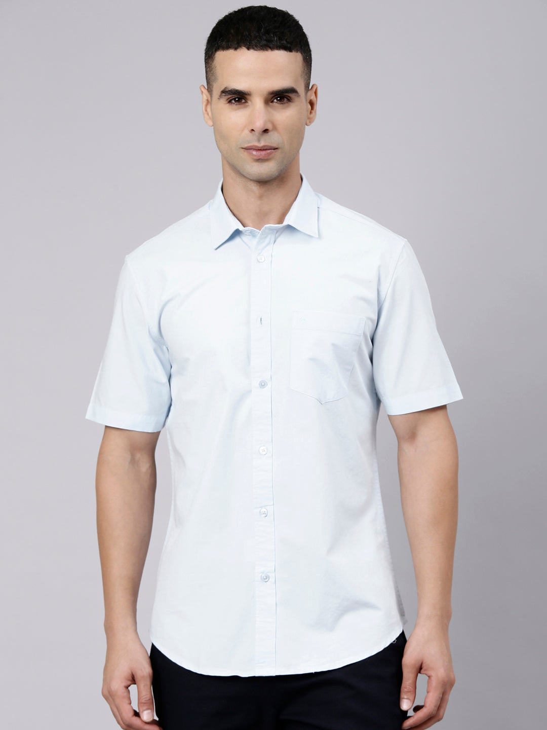 Classic Polo Men's Half Sleeve Light Blue Polo Neck Slim Fit Solid Cotton Casual Shirt | SR1-EL-16 E-HS-SLD-SF