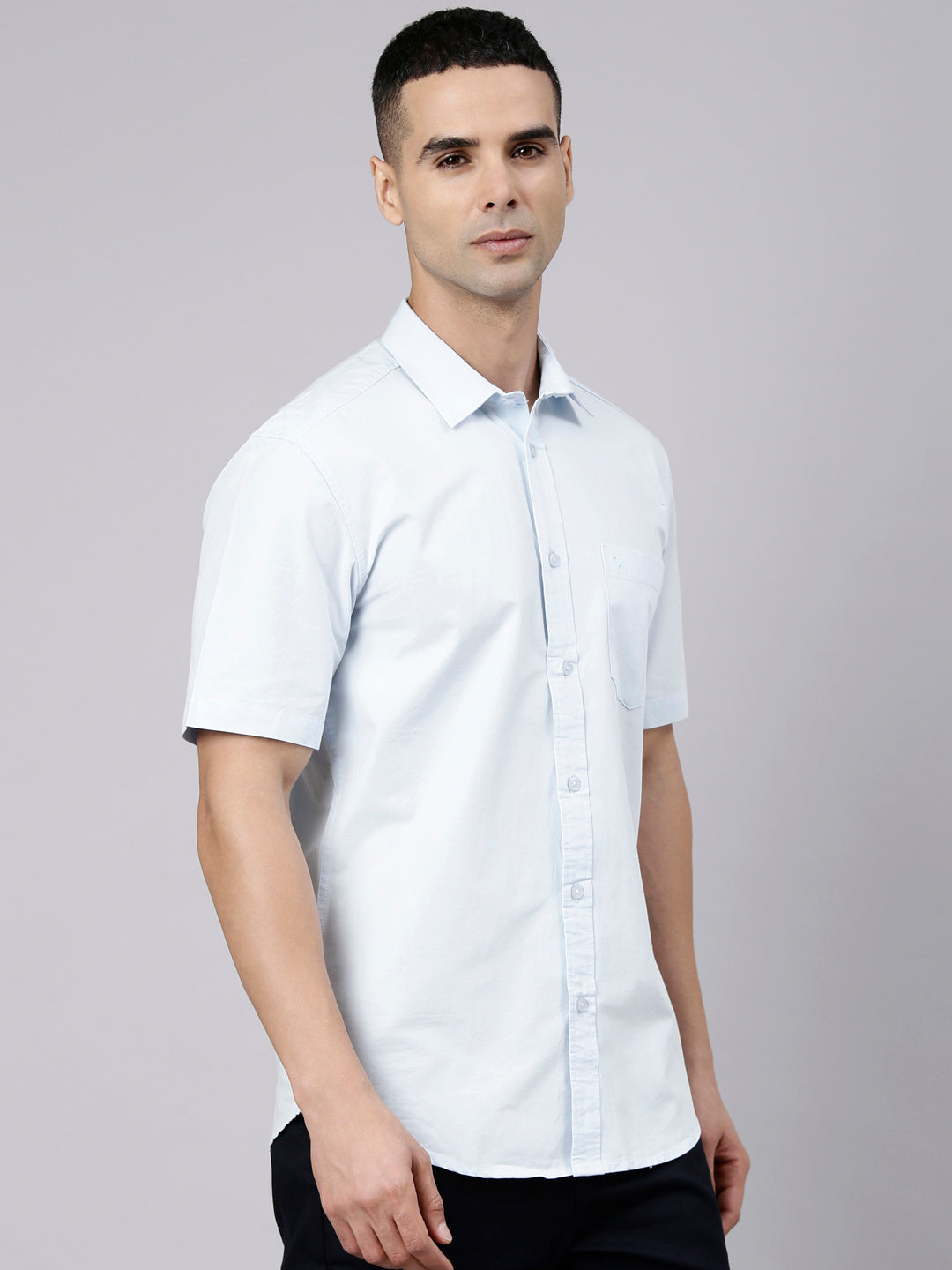 Classic Polo Men's Half Sleeve Light Blue Polo Neck Slim Fit Solid Cotton Casual Shirt | SR1-EL-16 E-HS-SLD-SF
