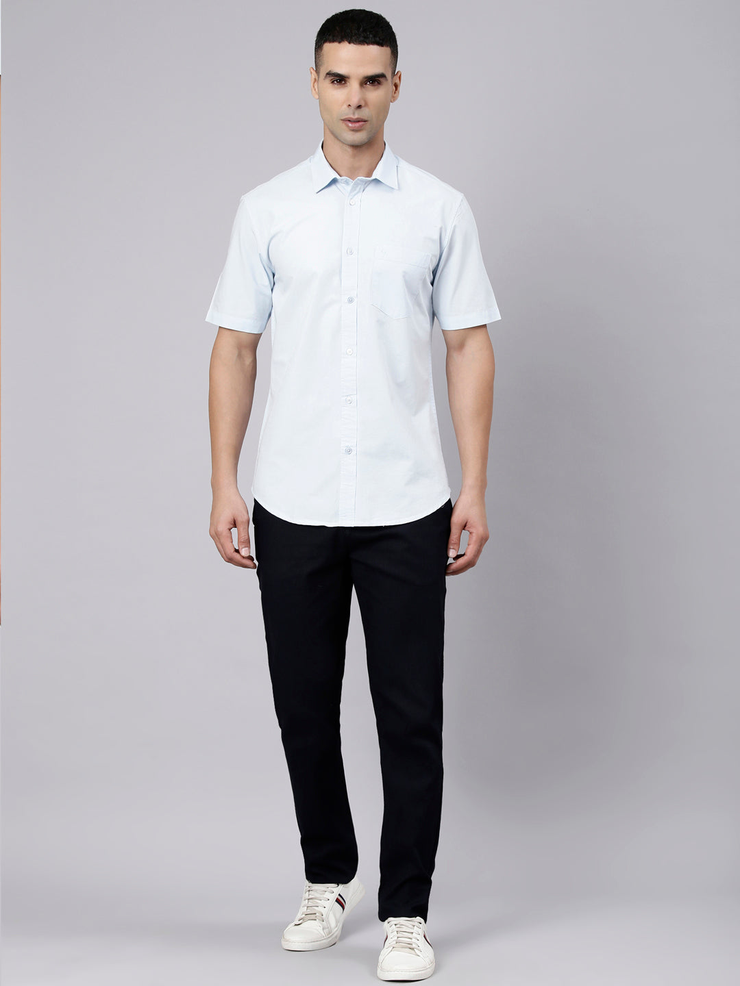 Classic Polo Men's Half Sleeve Light Blue Polo Neck Slim Fit Solid Cotton Casual Shirt | SR1-EL-16 E-HS-SLD-SF