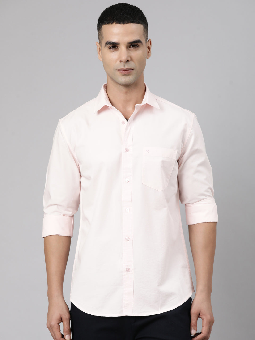 Classic Polo Men's Full Sleeve Light Pink Polo Neck Slim Fit Solid Cotton Casual Shirt | SR1-EL-16 F-FS-SLD-SF