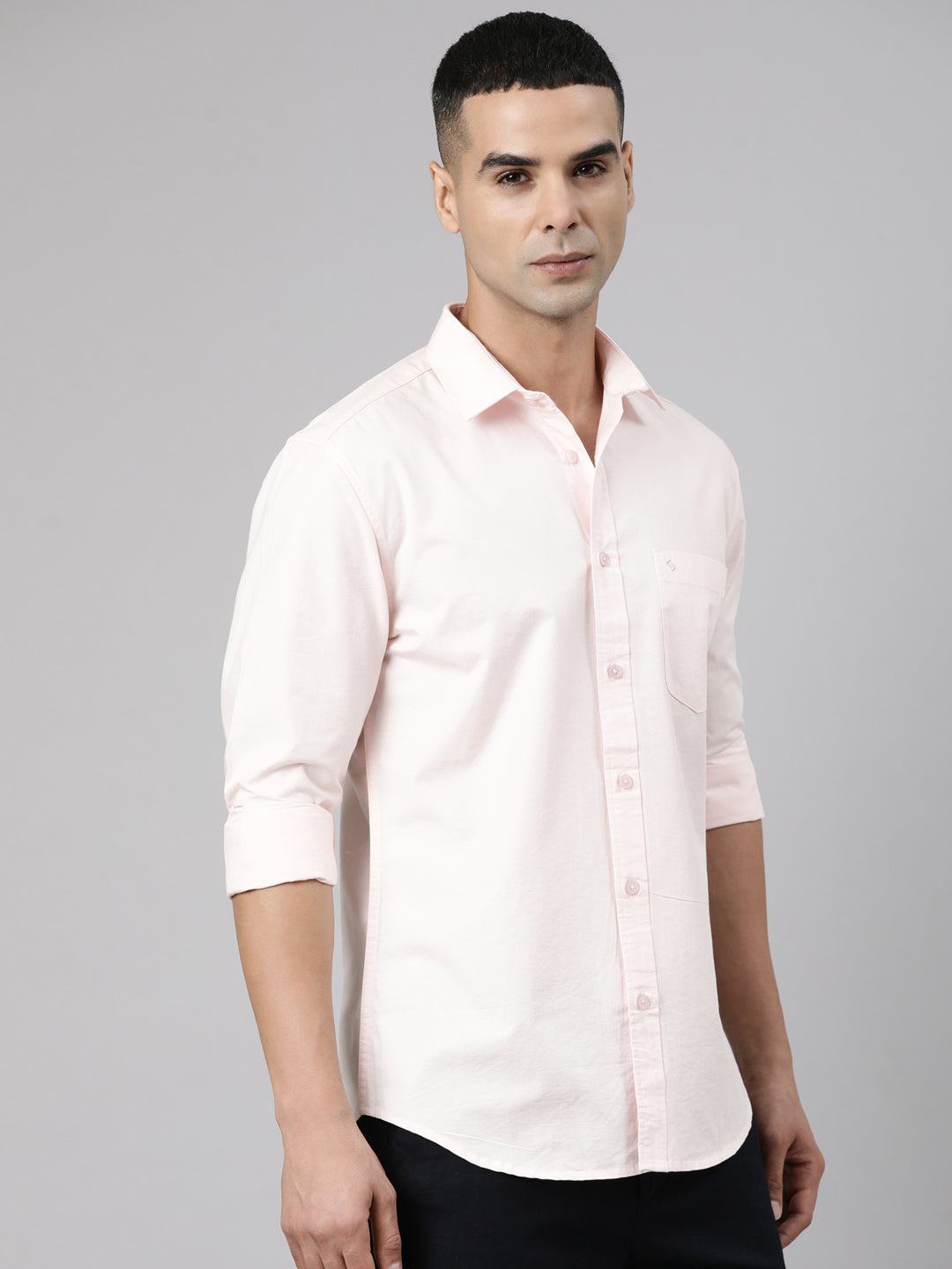 Classic Polo Men's Full Sleeve Light Pink Polo Neck Slim Fit Solid Cotton Casual Shirt | SR1-EL-16 F-FS-SLD-SF