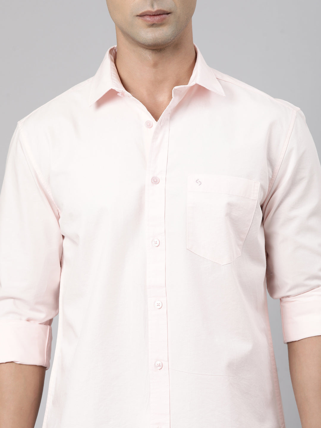 Classic Polo Men's Full Sleeve Light Pink Polo Neck Slim Fit Solid Cotton Casual Shirt | SR1-EL-16 F-FS-SLD-SF