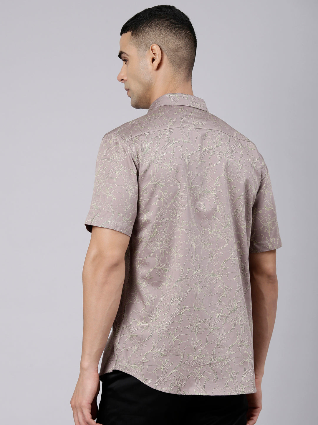 Classic Polo Men's Half Sleeve Taupe Polo Neck Slim Fit Printed Cotton Casual Shirt | SR1-FL-01 A-HS-PRT-SF