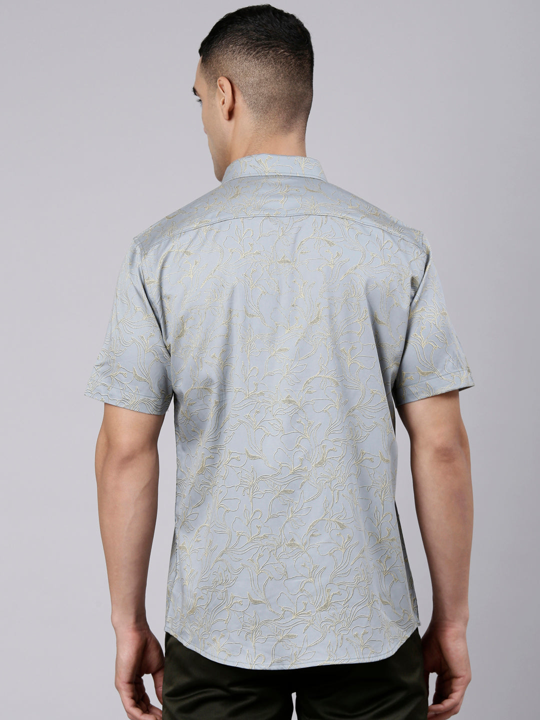 Classic Polo Men's Half Sleeve Steel Grey Polo Neck Slim Fit Printed Cotton Casual Shirt | SR1-FL-01 B-HS-PRT-SF