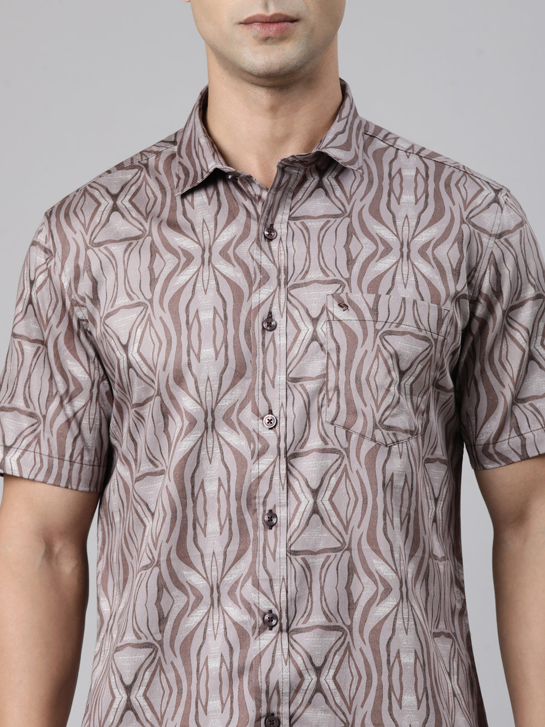 Classic Polo Men's Half Sleeve Taupe Polo Neck Slim Fit Printed Cotton Casual Shirt | SR1-FL-02 A-HS-PRT-SF