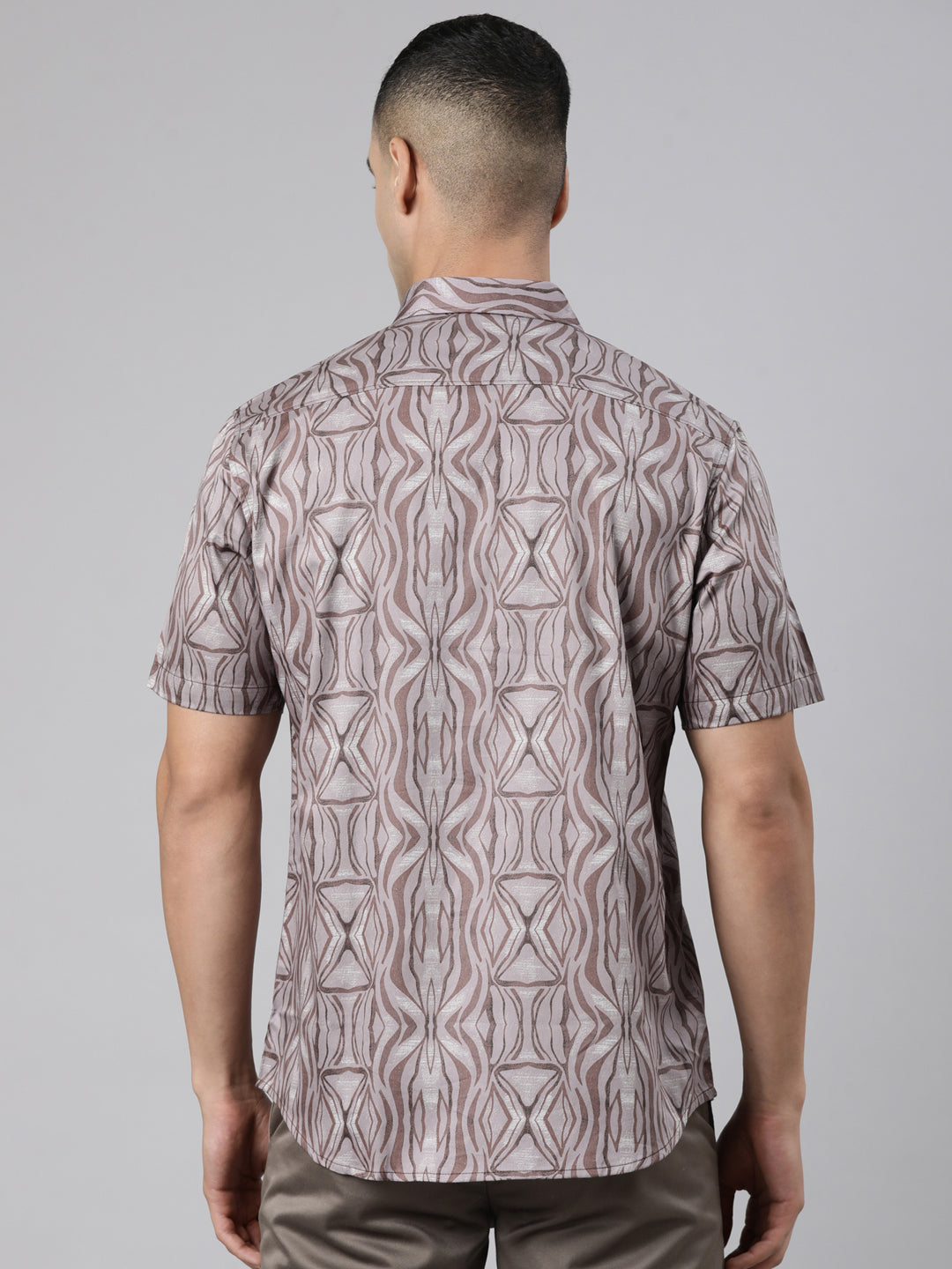 Classic Polo Men's Half Sleeve Taupe Polo Neck Slim Fit Printed Cotton Casual Shirt | SR1-FL-02 A-HS-PRT-SF