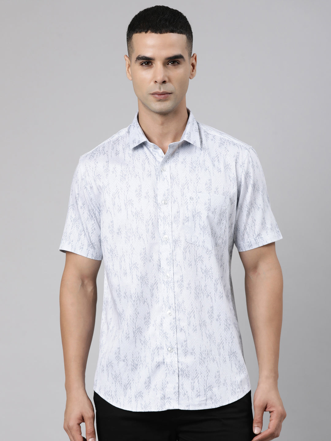 Classic Polo Men's Half Sleeve Light Blue Polo Neck Slim Fit Printed Cotton Casual Shirt | SR1-FL-03 B-HS-PRT-SF