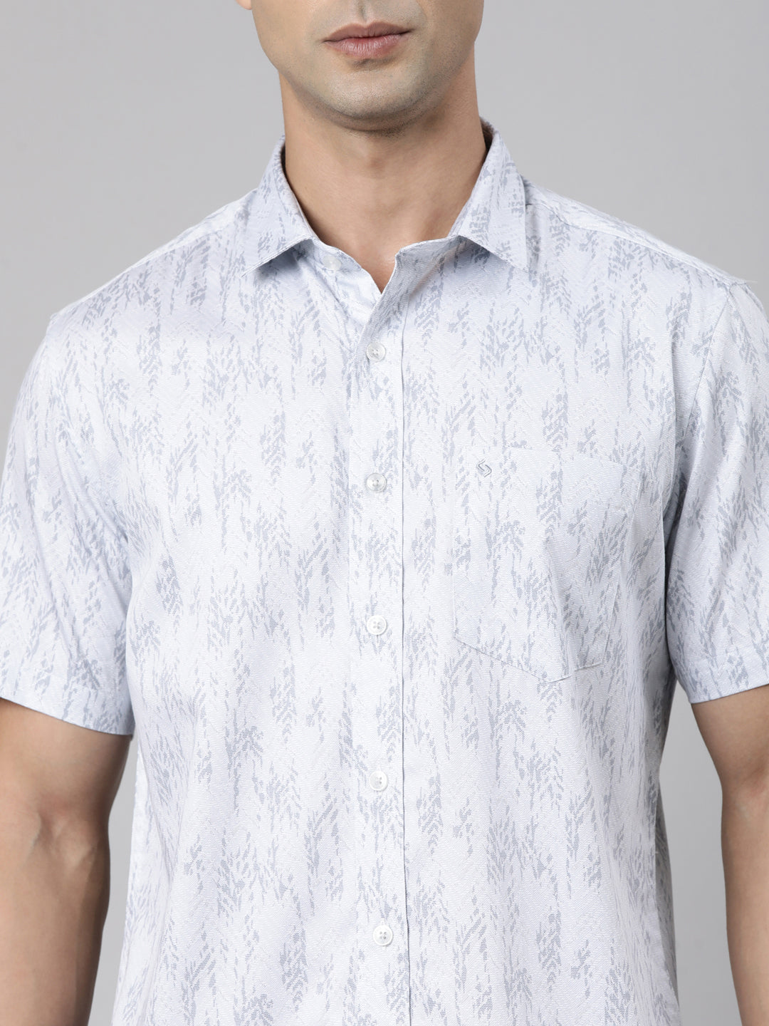 Classic Polo Men's Half Sleeve Light Blue Polo Neck Slim Fit Printed Cotton Casual Shirt | SR1-FL-03 B-HS-PRT-SF