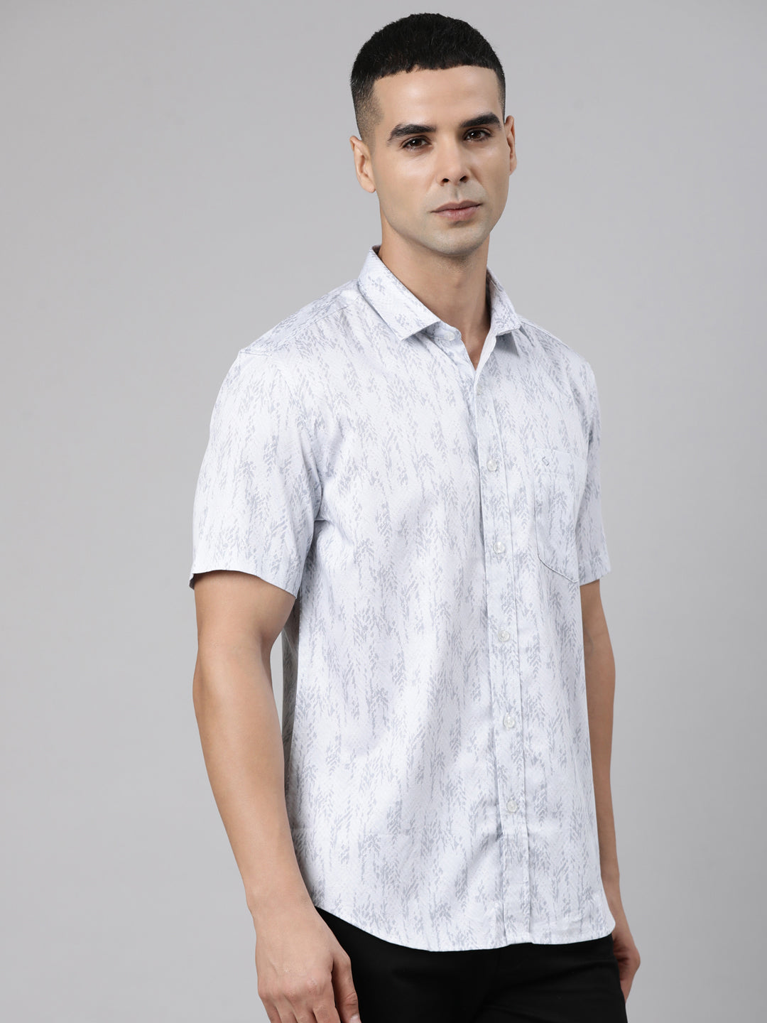 Classic Polo Men's Half Sleeve Light Blue Polo Neck Slim Fit Printed Cotton Casual Shirt | SR1-FL-03 B-HS-PRT-SF