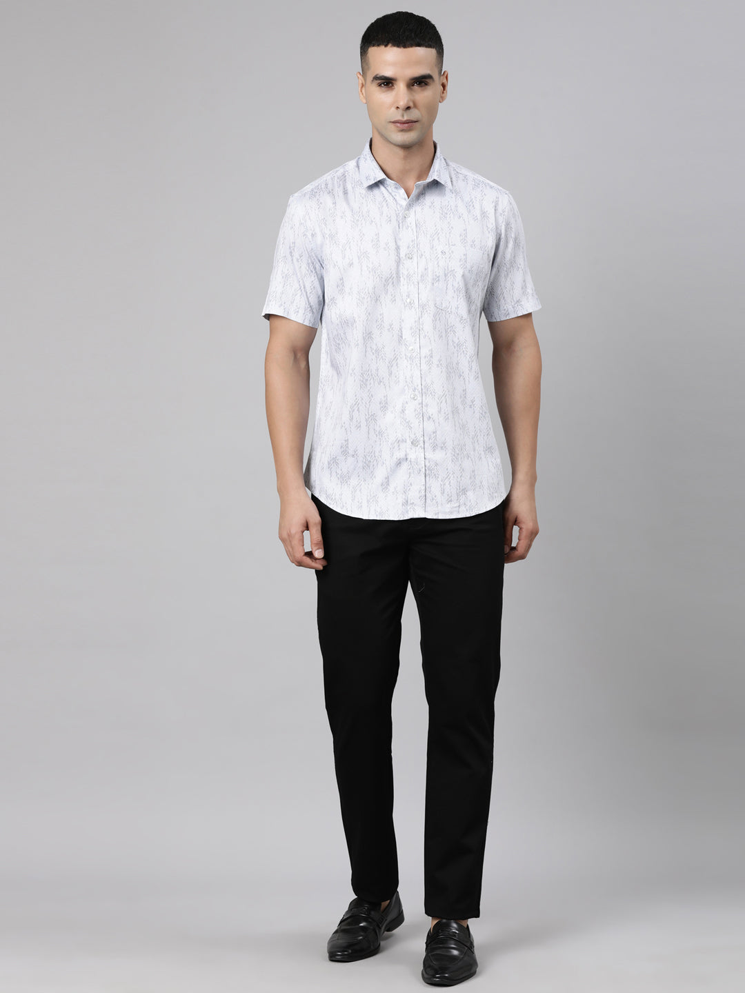 Classic Polo Men's Half Sleeve Light Blue Polo Neck Slim Fit Printed Cotton Casual Shirt | SR1-FL-03 B-HS-PRT-SF