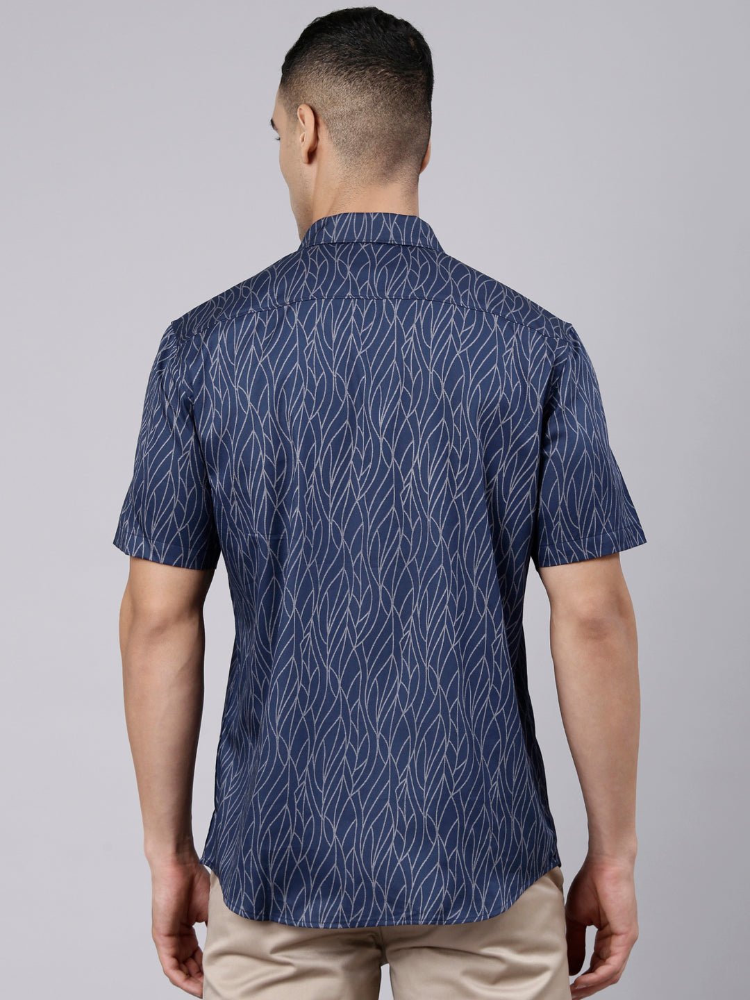 Classic Polo Men's Half Sleeve Navy Blue Polo Neck Slim Fit Printed Cotton Casual Shirt | SR1-FL-04 B-HS-PRT-SF