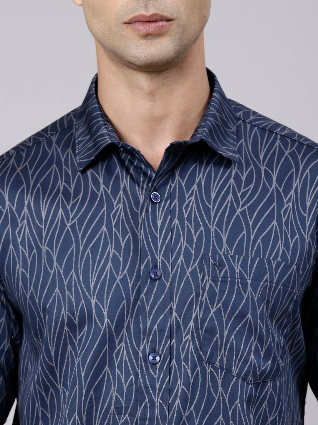 Classic Polo Men's Half Sleeve Navy Blue Polo Neck Slim Fit Printed Cotton Casual Shirt | SR1-FL-04 B-HS-PRT-SF