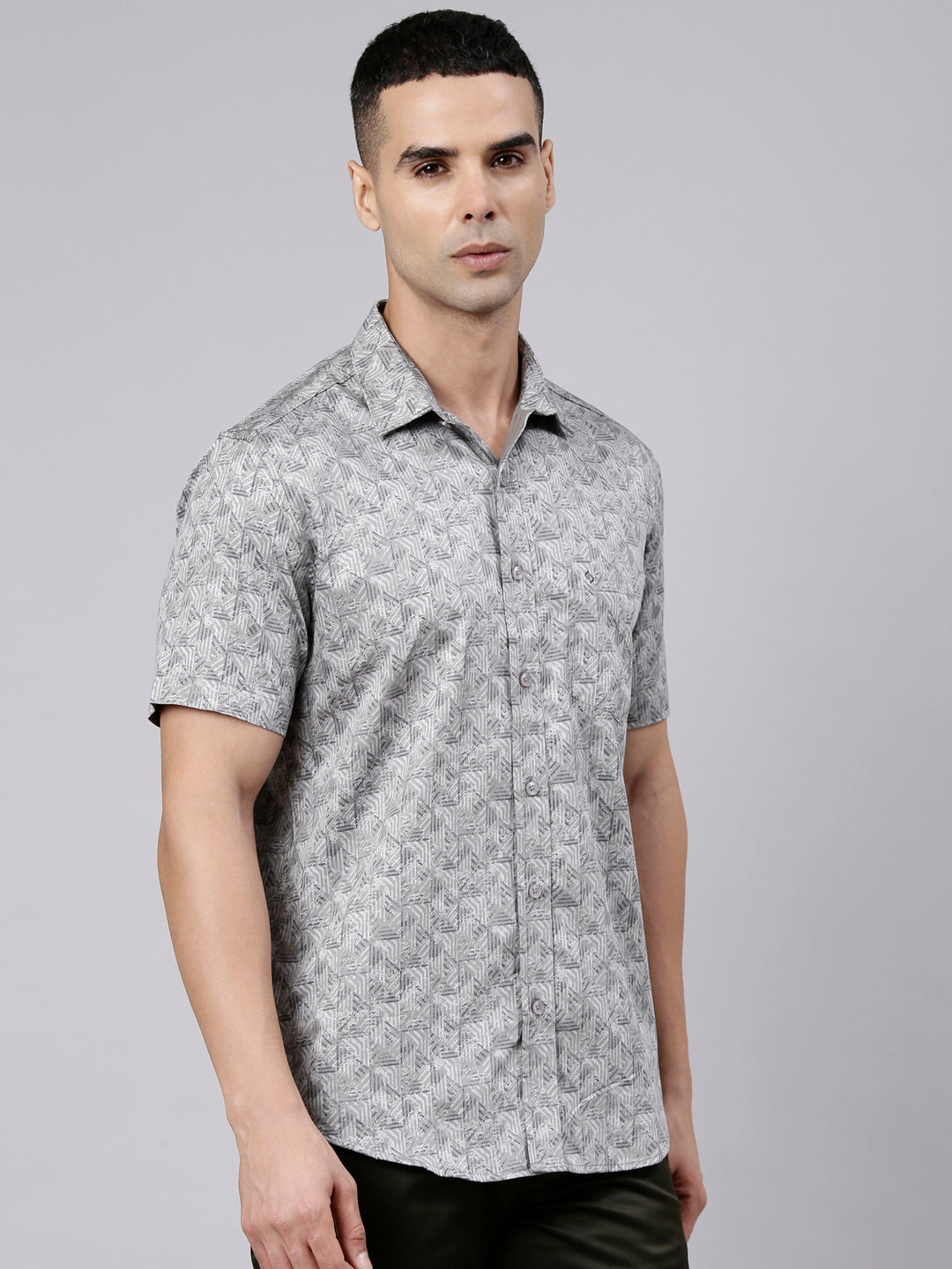 Classic Polo Men's Half Sleeve Dark Grey Polo Neck Slim Fit Printed Cotton Casual Shirt | SR1-FL-05 A-HS-PRT-SF