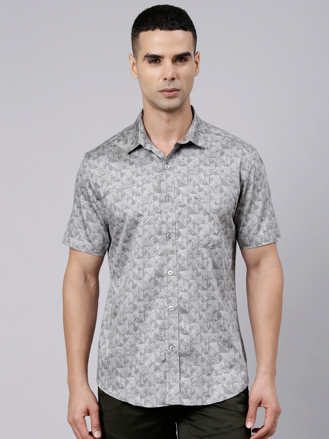 Classic Polo Men's Half Sleeve Dark Grey Polo Neck Slim Fit Printed Cotton Casual Shirt | SR1-FL-05 A-HS-PRT-SF